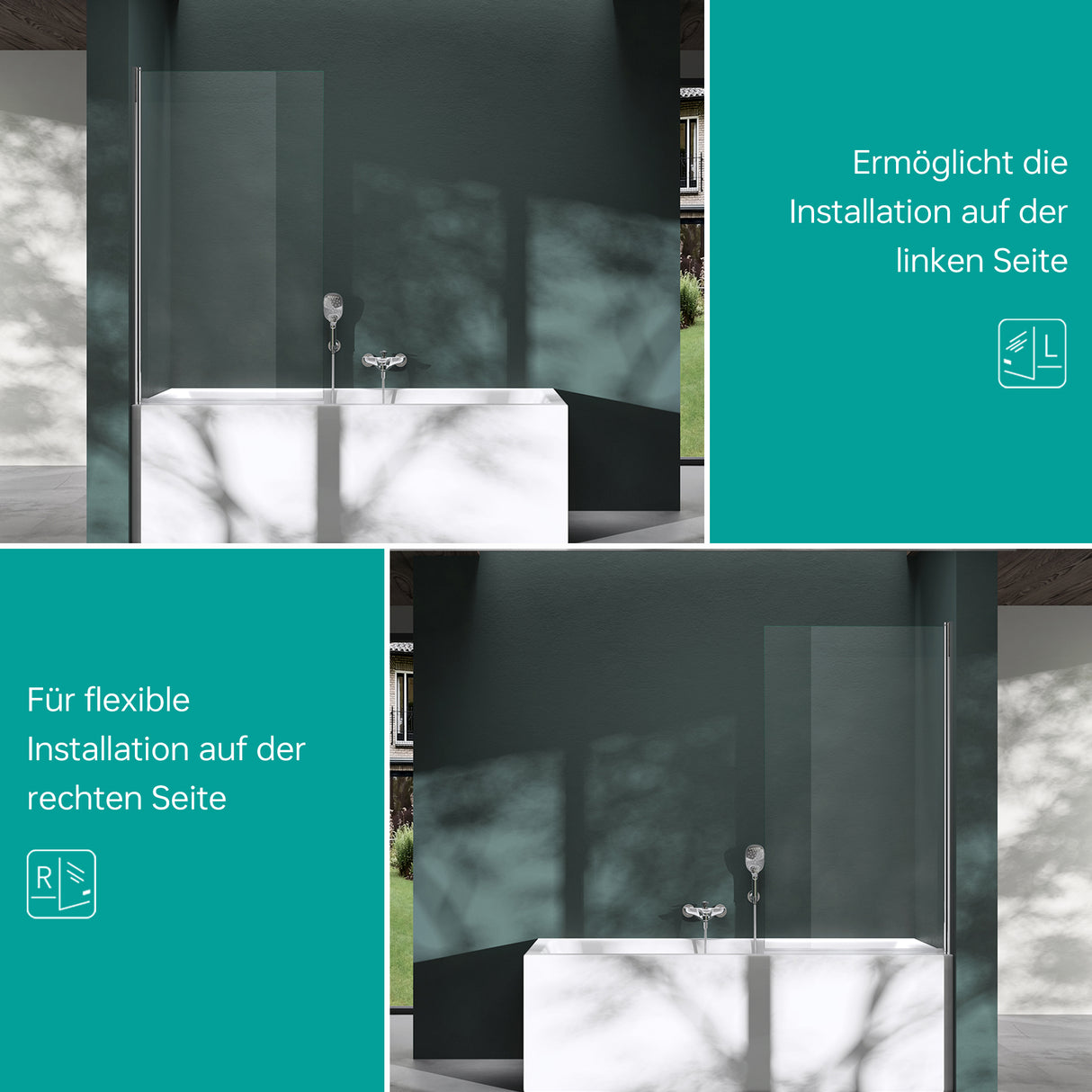 glasvilla Duschwand para bañera Bañerawand vidrio de seguridad con sellado NANO mampara de bañera accesorio de bañera 80x140cm Cortona201