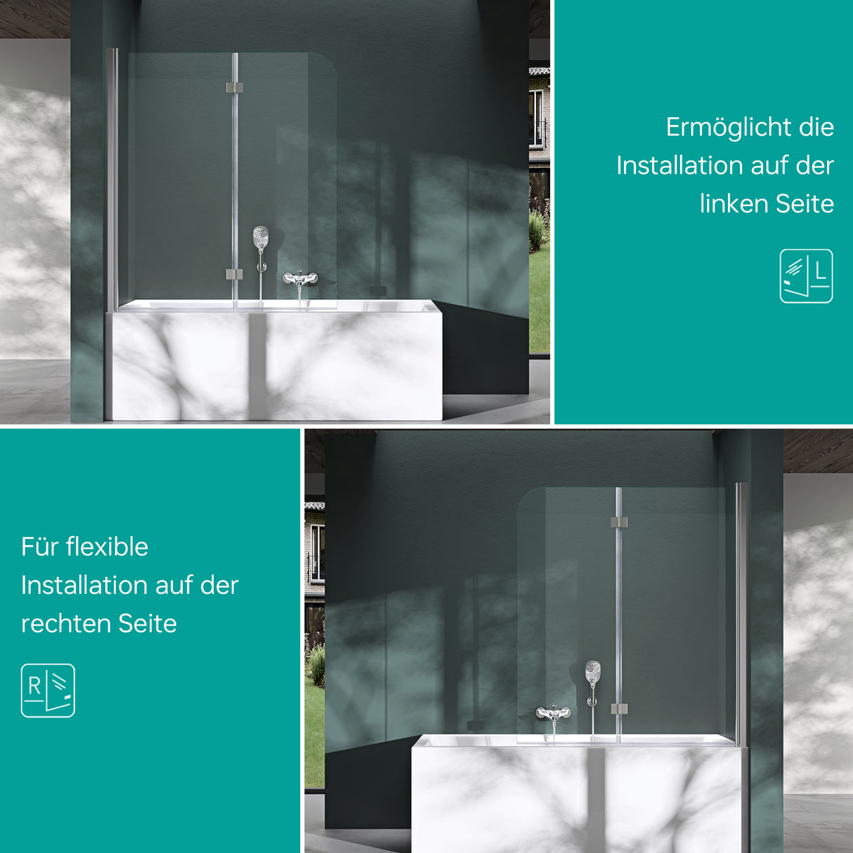 glasvilla Duschwand para bañera pared de bañera plegable 180° vidrio de seguridad con NANO 120x140cm separador de bañera accesorio de bañera Cortona1408