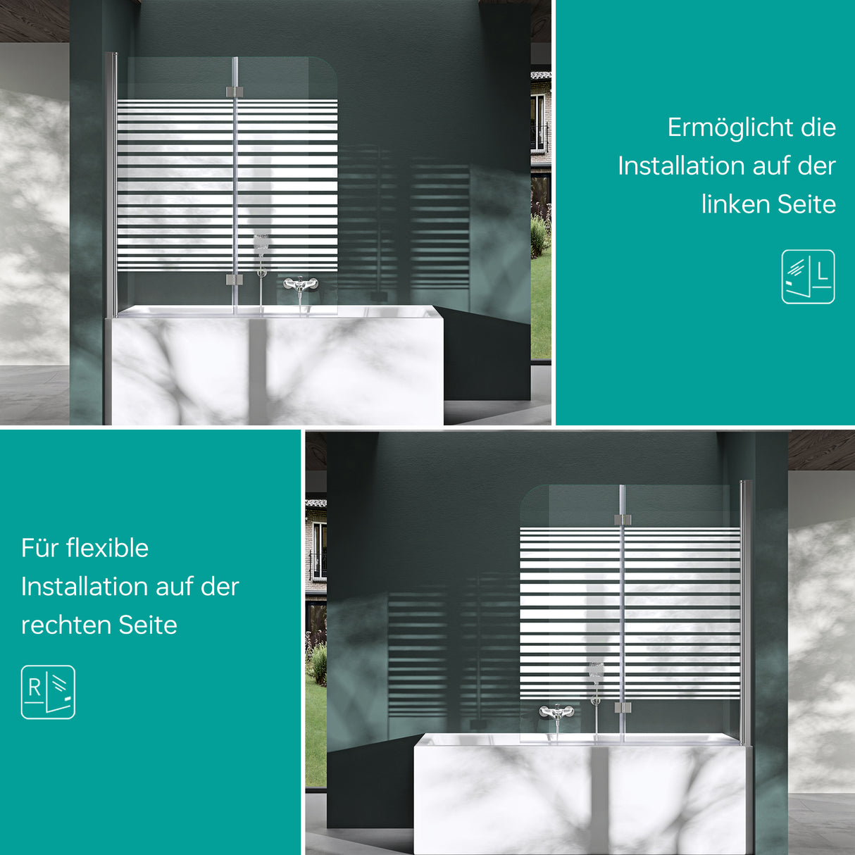 glasvilla Duschwand para bañera pared de bañera plegable 180° vidrio de seguridad con NANO 120x140cm separador de bañera accesorio de bañera Cortona1408