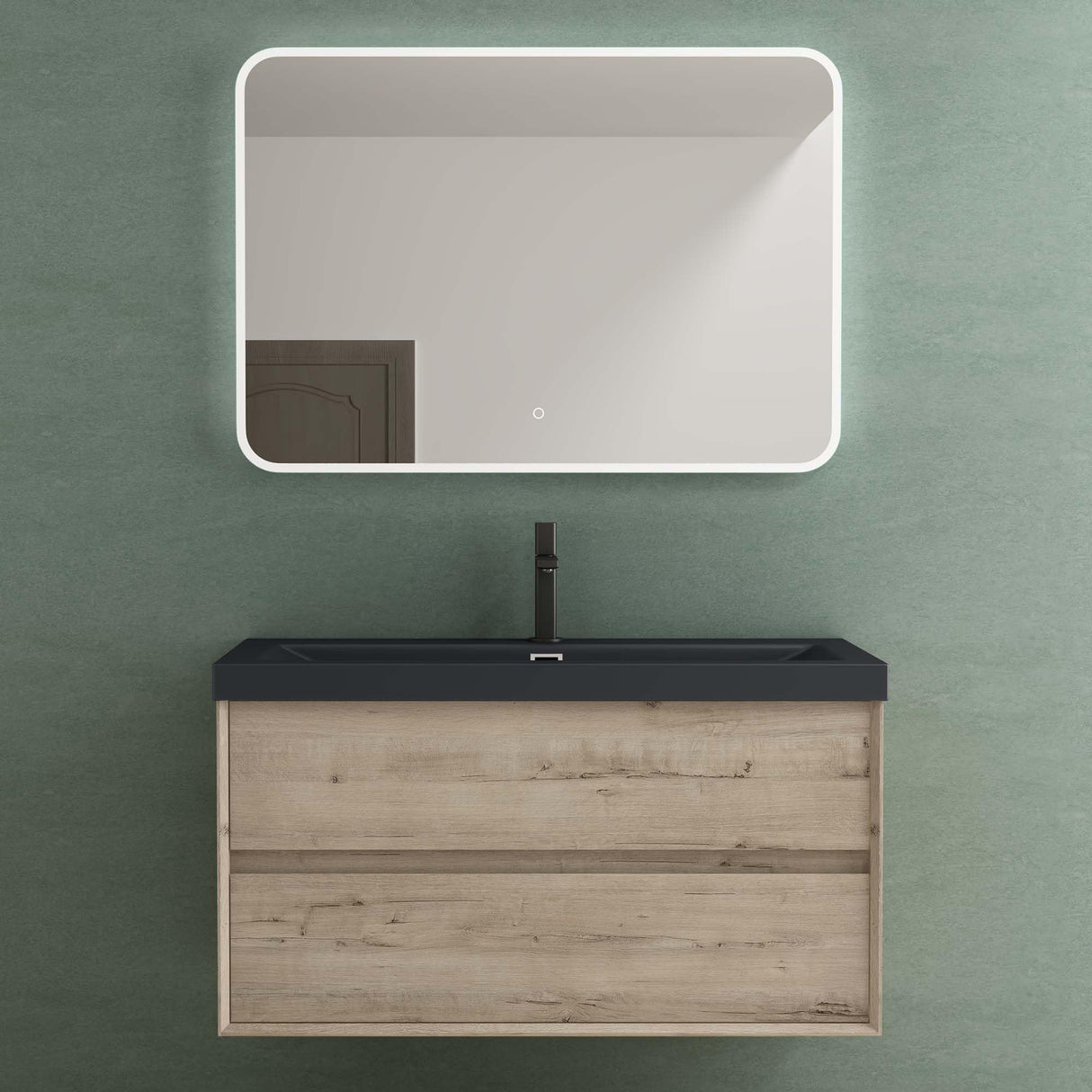 conjunto de muebles de baño glasvilla mueble de lavabo armario con 2 cajones con cierre suave incluido lavabo en gris antracita mate de mineral fundido Rimo