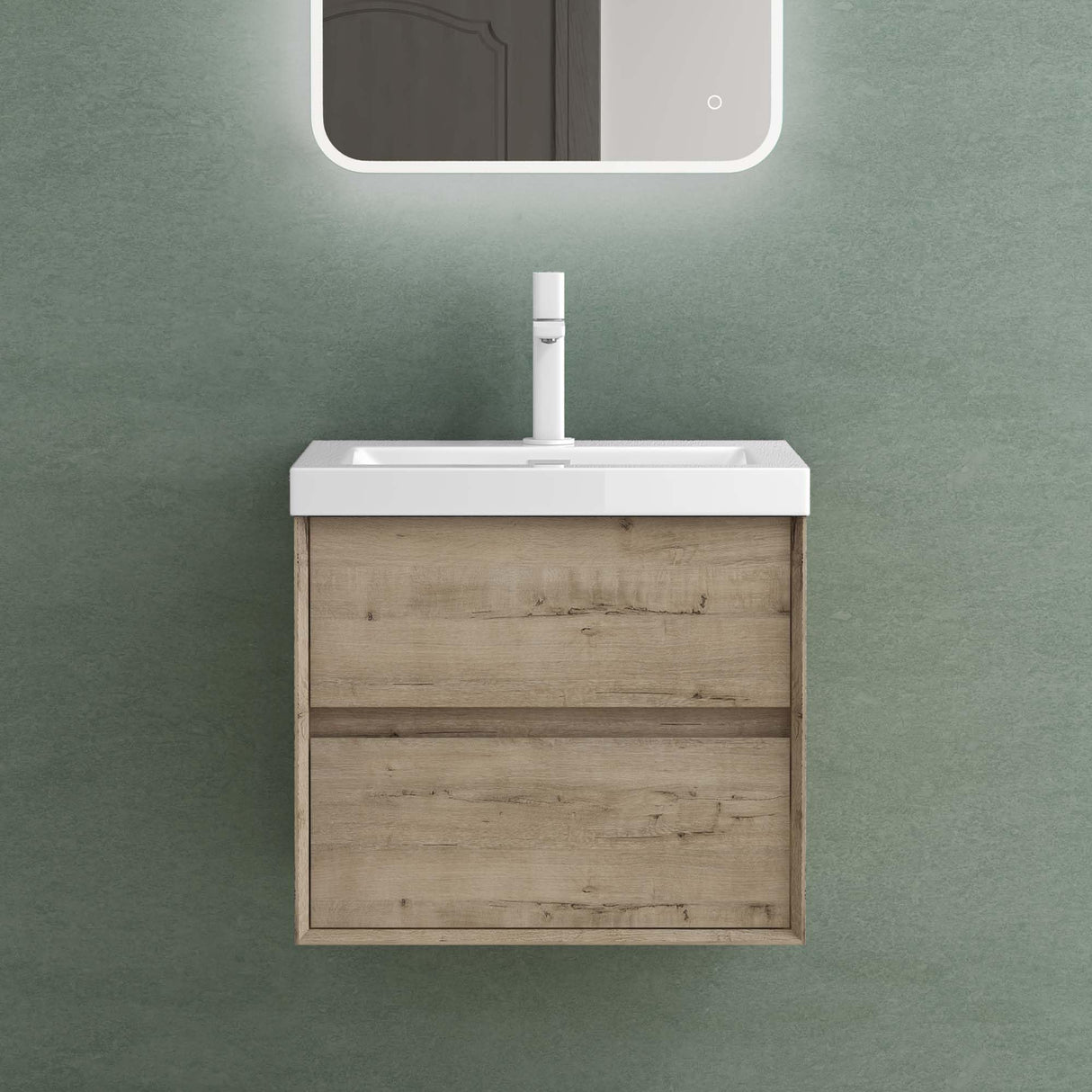 conjunto de muebles de baño glasvilla mueble bajo lavabo 2 cajones con cierre suave incluido lavabo en blanco de mineral fundido Rimo