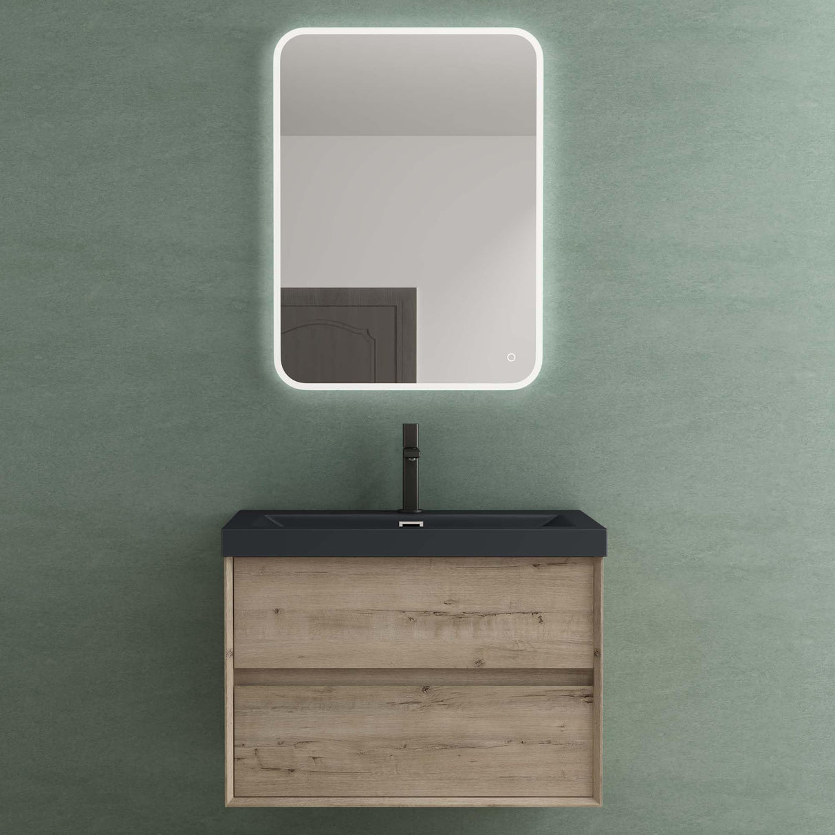 conjunto de muebles de baño glasvilla mueble de lavabo armario con 2 cajones con cierre suave incluido lavabo en gris antracita mate de mineral fundido Rimo