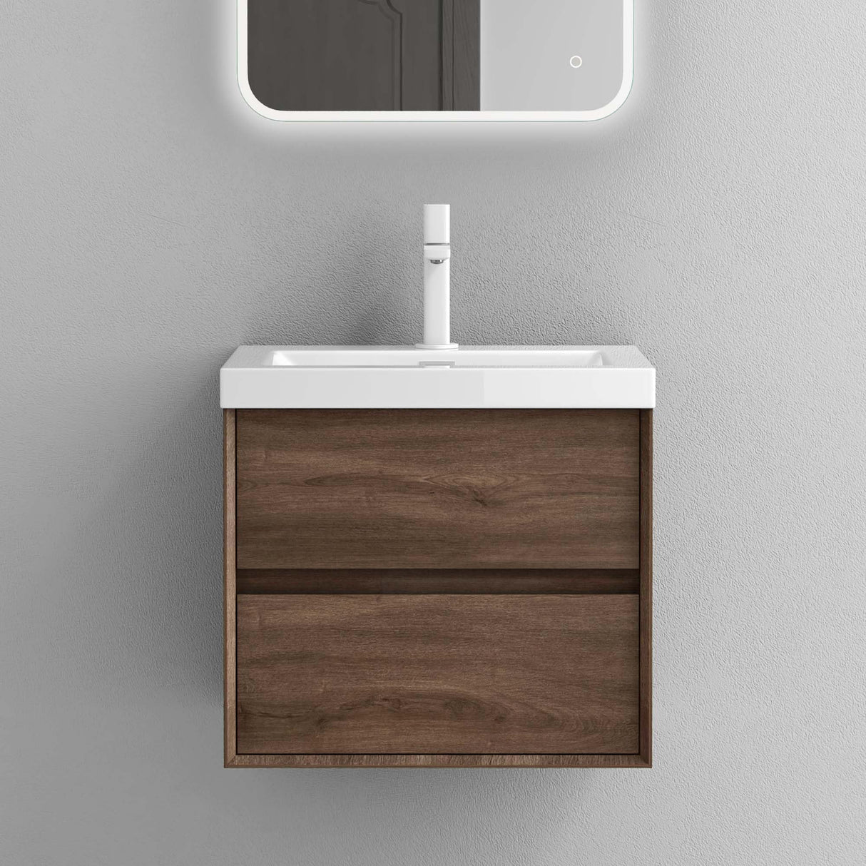 conjunto de muebles de baño glasvilla mueble bajo lavabo 2 cajones con cierre suave incluido lavabo en blanco de mineral fundido Rimo