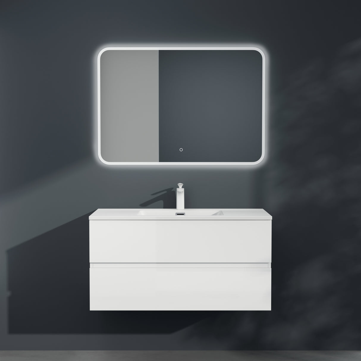 conjunto de muebles de baño glasvilla lavabo con mueble inferior lavabo de mineral lavabo mueble inferior 2 cajones cierre suave Aqualis