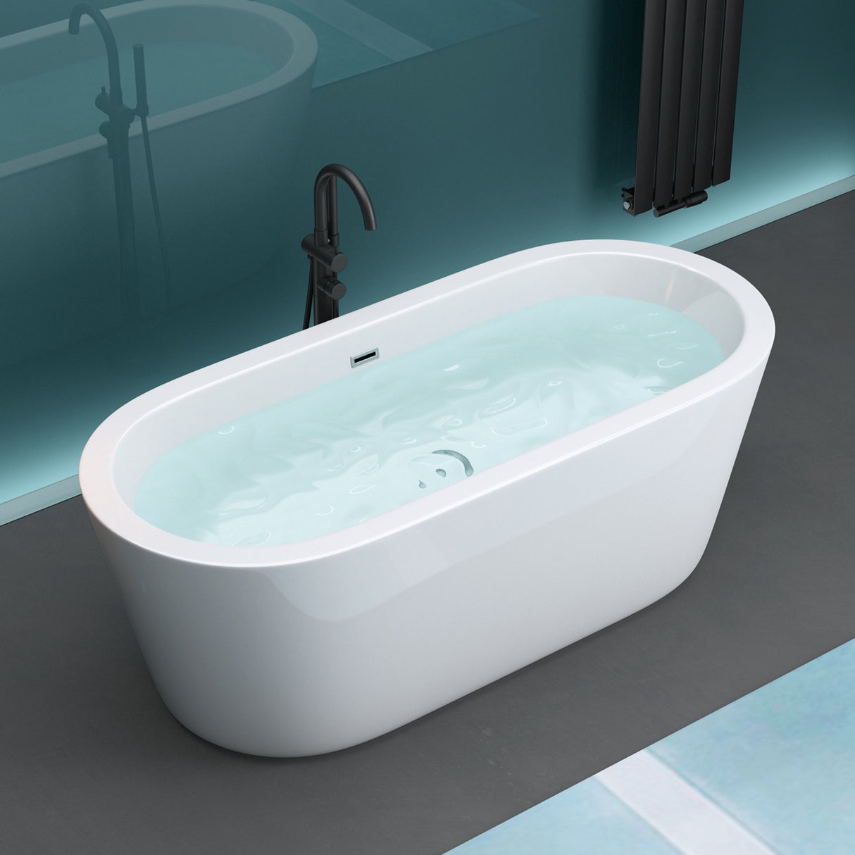 glasvilla freistehende Acryl-Badewanne Oval Standbadewanne Weiß inkl. Push-Open Ablaufgarnitur