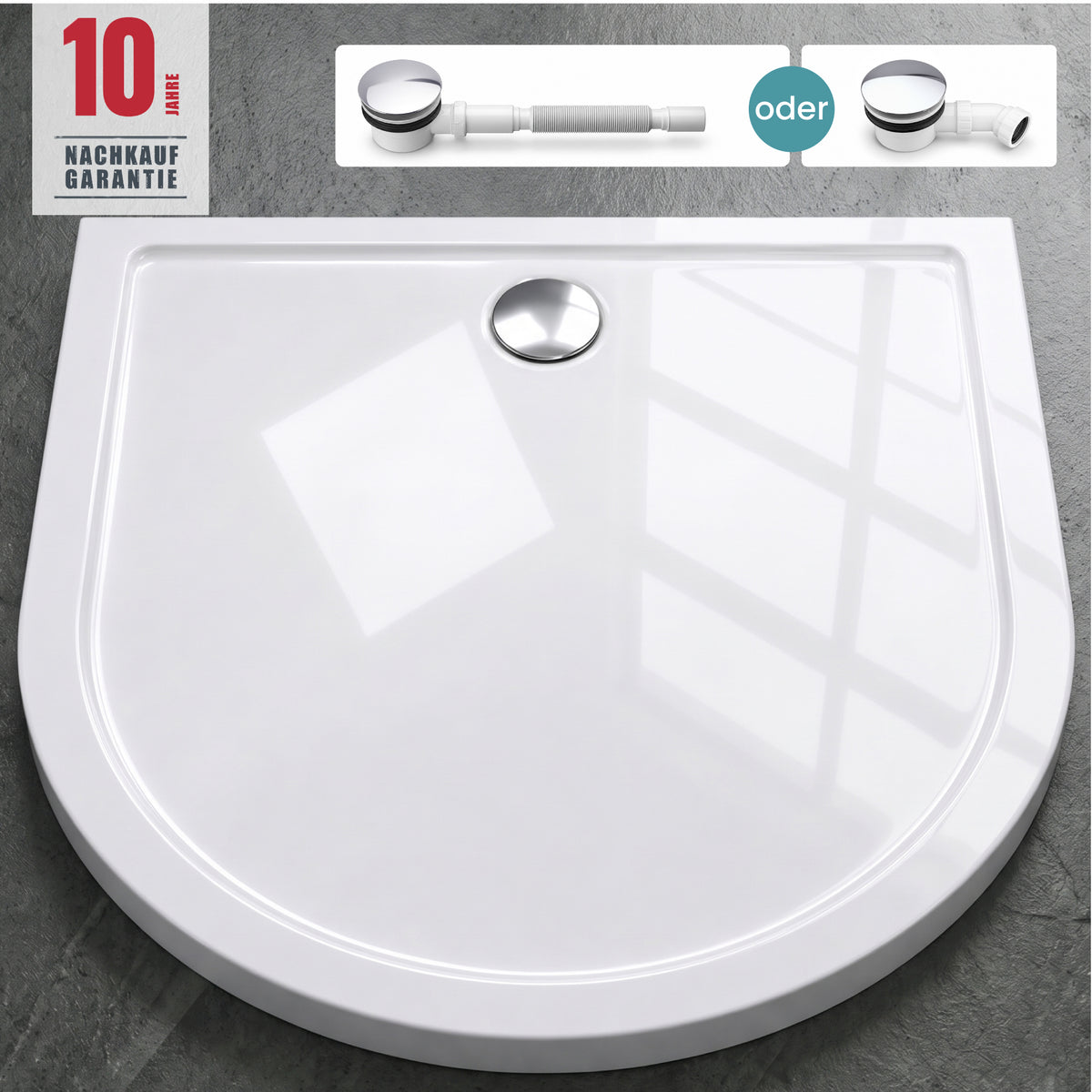 Receveur de douche Glasvilla en acrylique, forme : demi-cercle, Faro4
