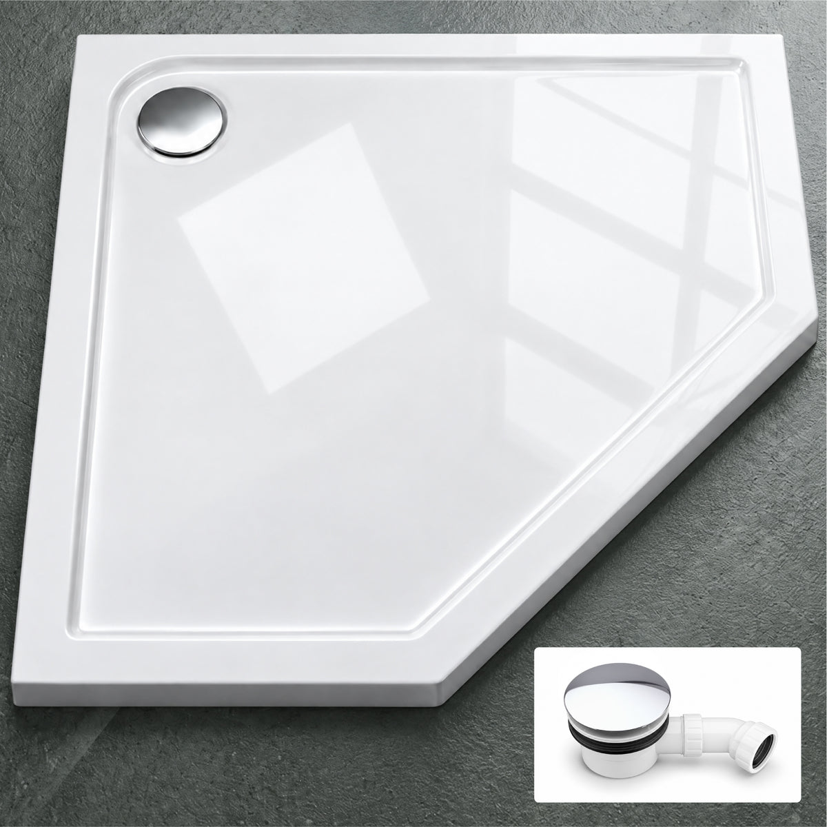 Receveur de douche Glasvilla en acrylique sanitaire, pentagonal Faro5