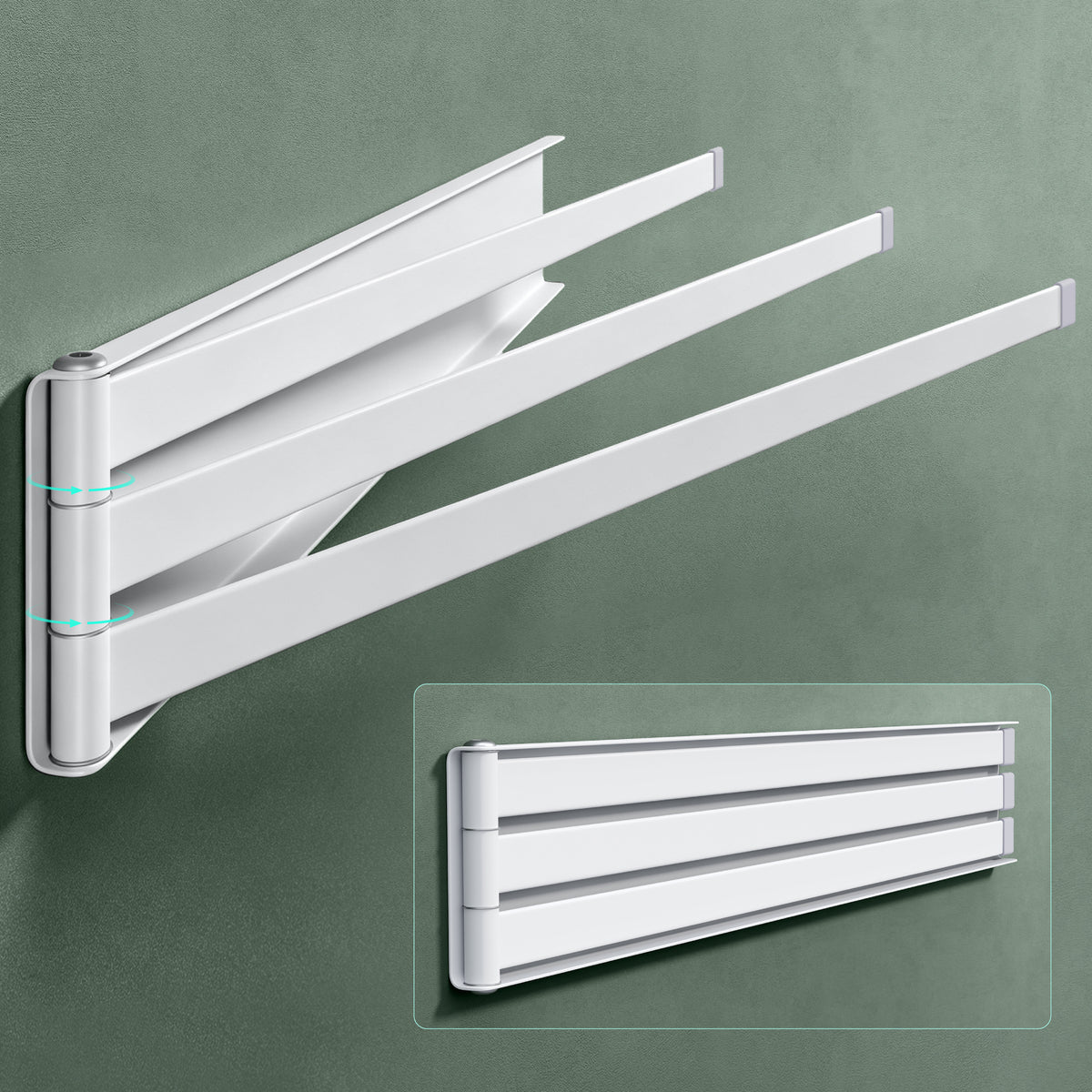 glasvilla Porta Asciugamani da Parete Portasciugamani con 3 Bracci Girevole a 180° Porta Asciugamani Adesivo da Parete per Bagno e Cucina Folda-02