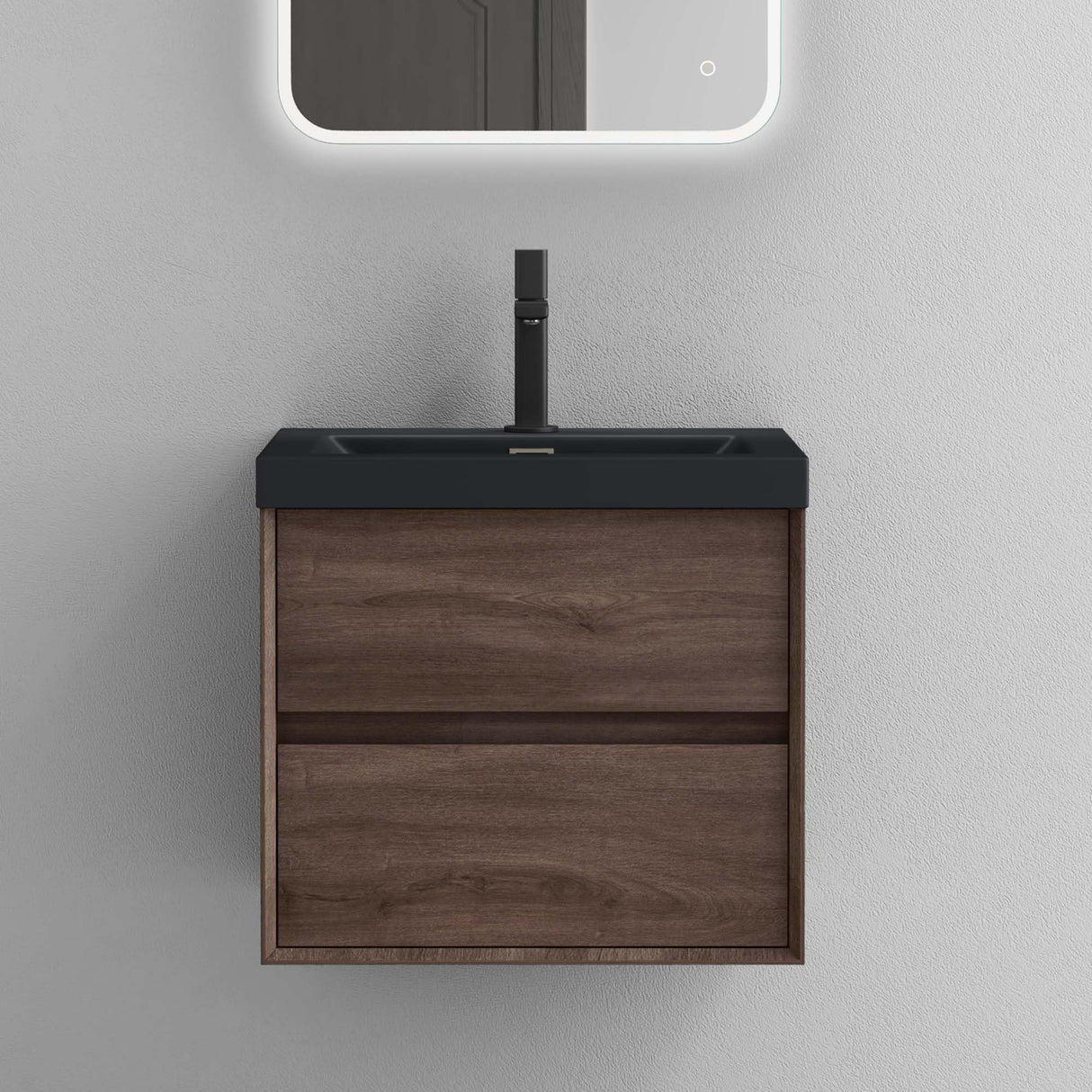 conjunto de muebles de baño glasvilla mueble de lavabo armario con 2 cajones con cierre suave incluido lavabo en gris antracita mate de mineral fundido Rimo