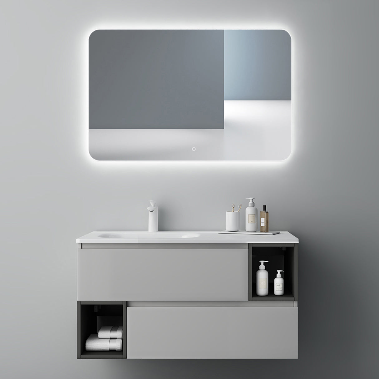 muebles de baño glasvilla armario de baño con espejo mueble de lavabo mineral de resina Gemini