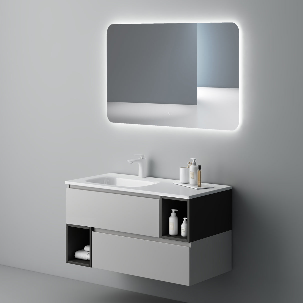 muebles de baño glasvilla armario de baño con espejo mueble de lavabo mineral de resina Gemini