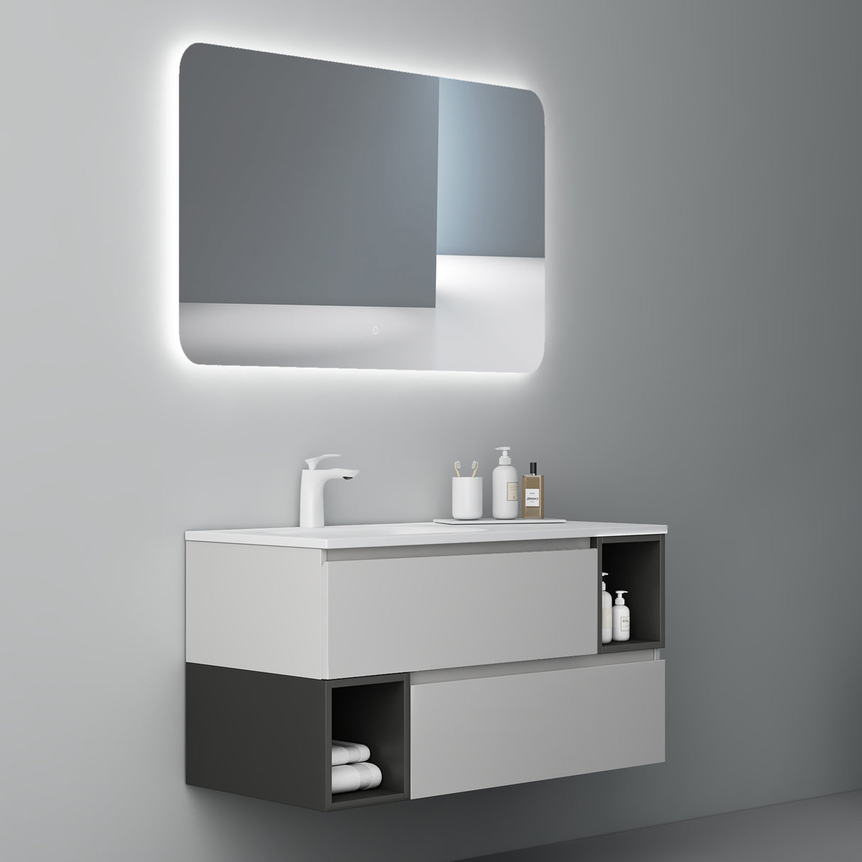 muebles de baño glasvilla armario de baño con espejo mueble de lavabo mineral de resina Gemini