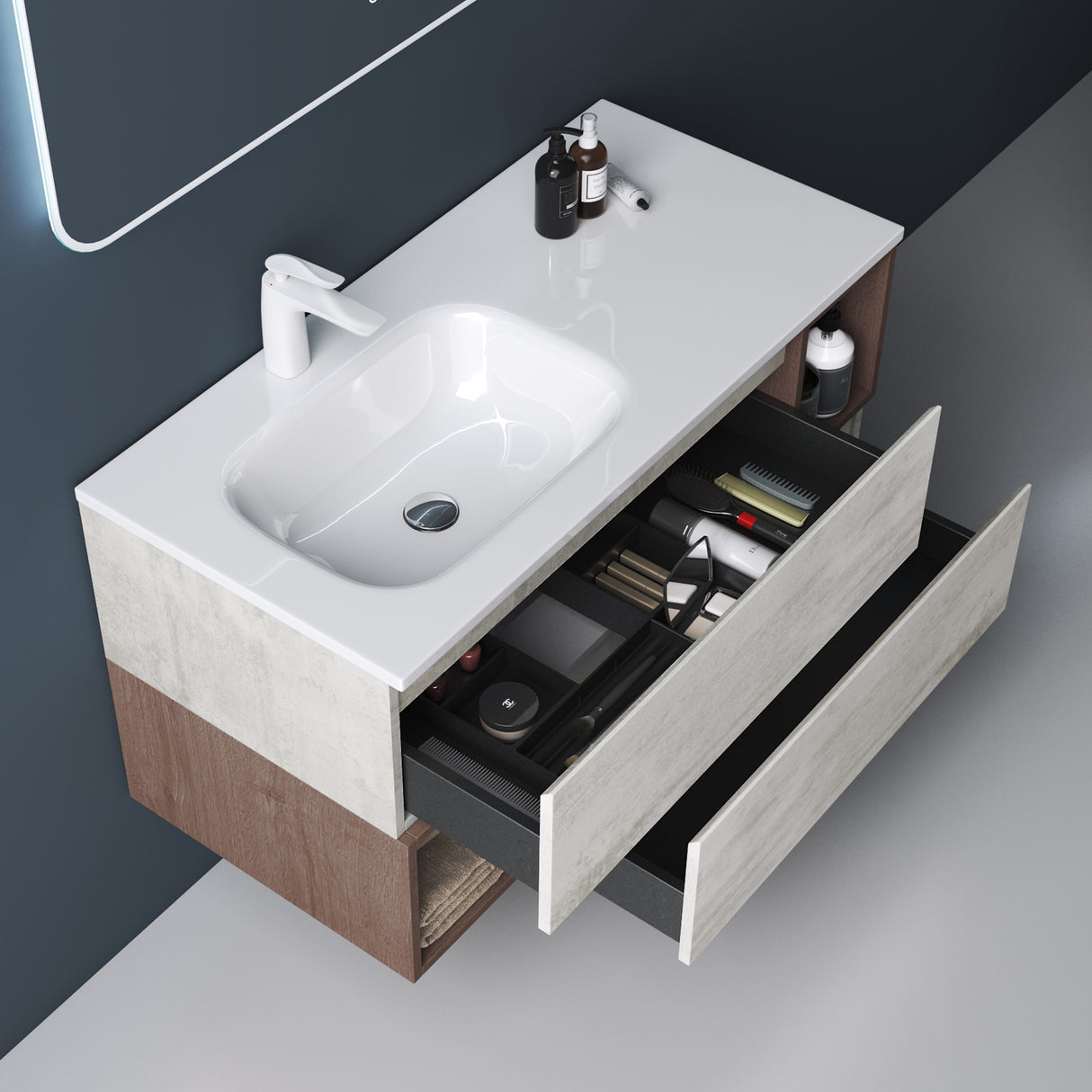 muebles de baño glasvilla armario de baño con espejo mueble de lavabo mineral de resina Gemini