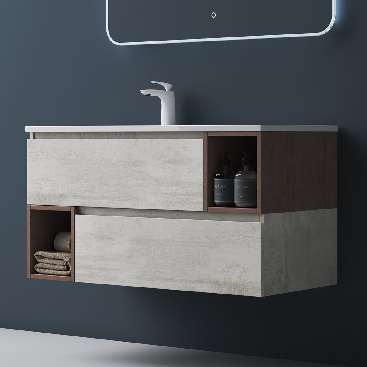 muebles de baño glasvilla armario de baño con espejo mueble de lavabo mineral de resina Gemini