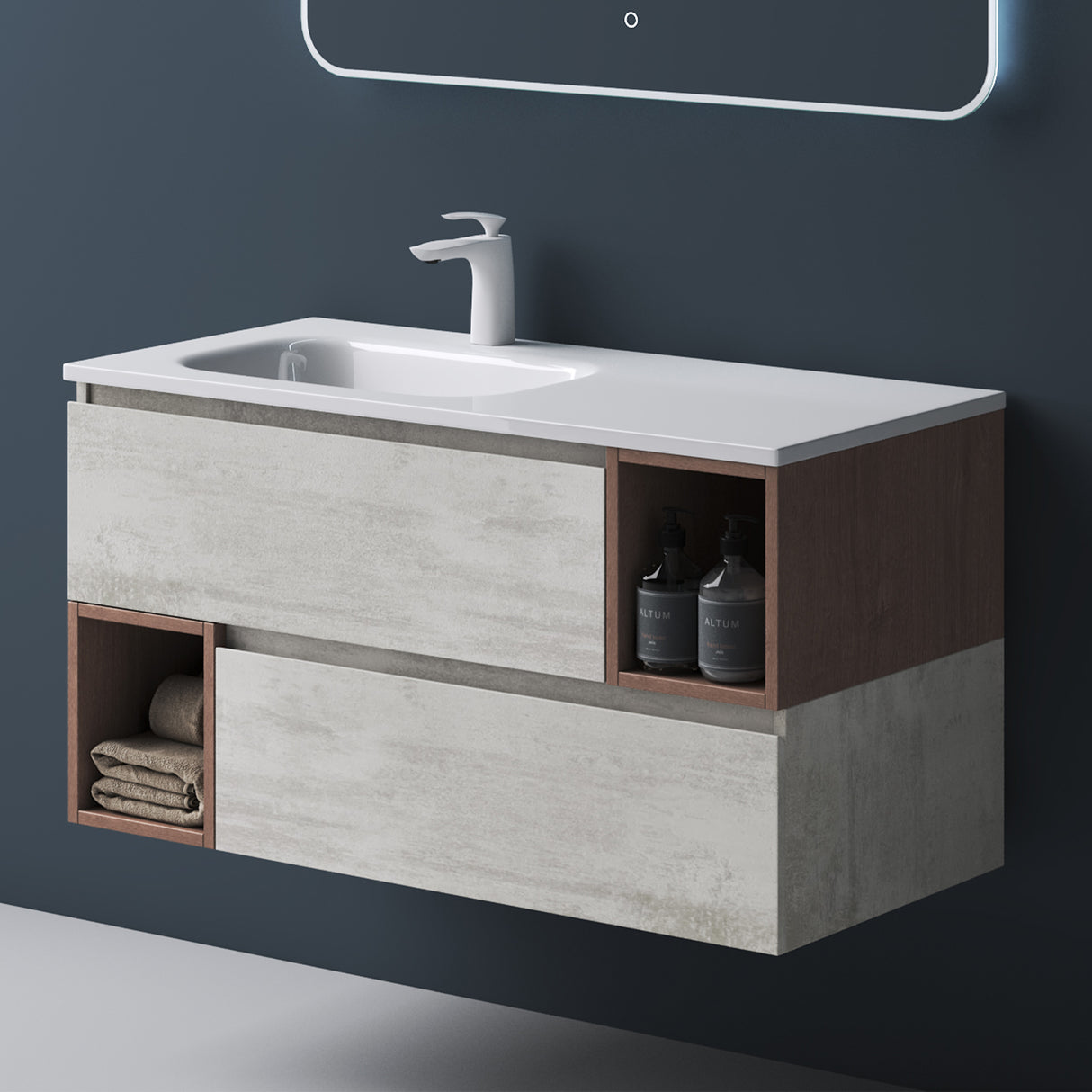 muebles de baño glasvilla armario de baño con espejo mueble de lavabo mineral de resina Gemini