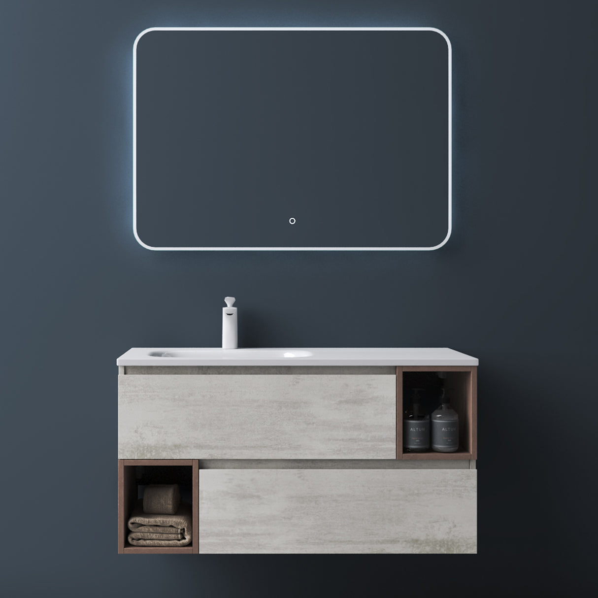 muebles de baño glasvilla armario de baño con espejo mueble de lavabo mineral de resina Gemini
