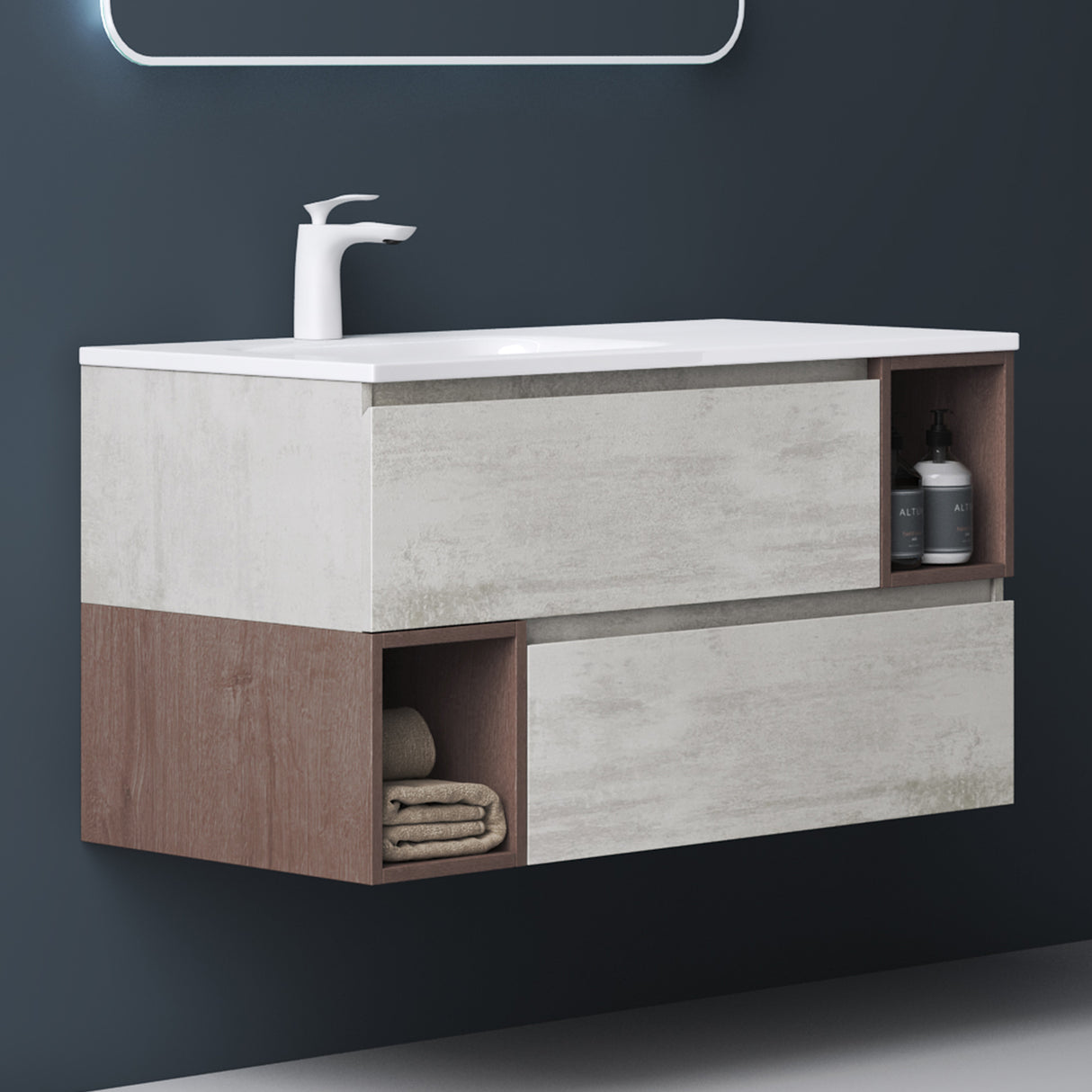 muebles de baño glasvilla armario de baño con espejo mueble de lavabo mineral de resina Gemini