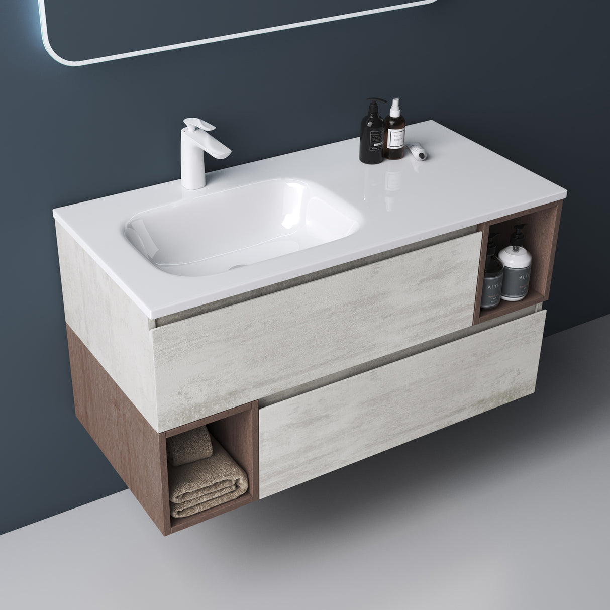 muebles de baño glasvilla armario de baño con espejo mueble de lavabo mineral de resina Gemini