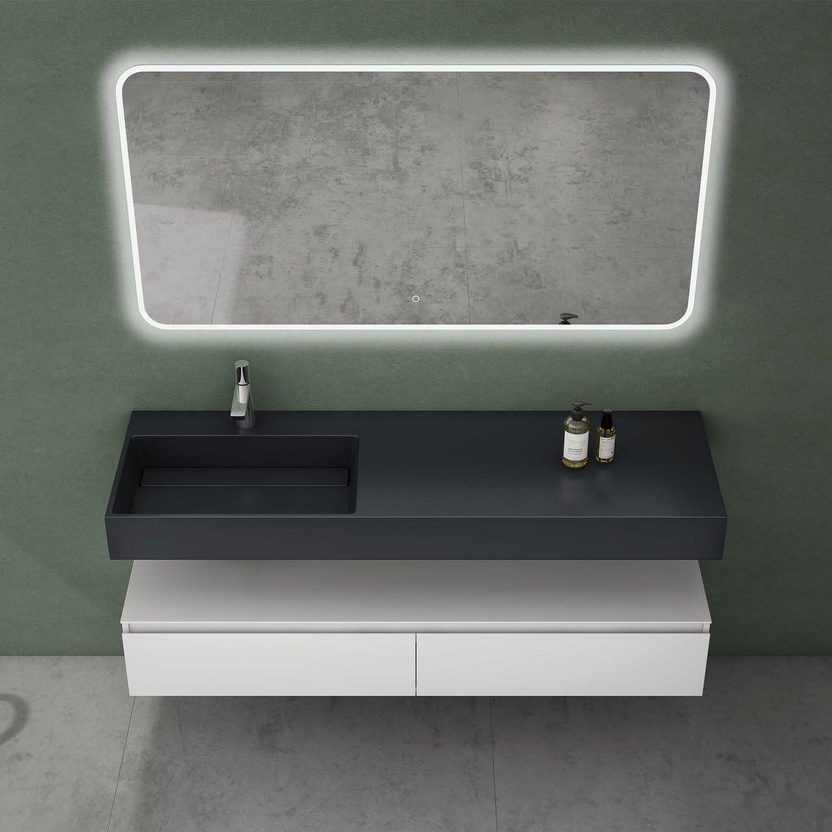 glasvilla Badmöbelset Waschtisch mit Unterschrank 150x48x25cm mit Soft-Close Schubladen inkl. Mineralguss-Waschbecken UP