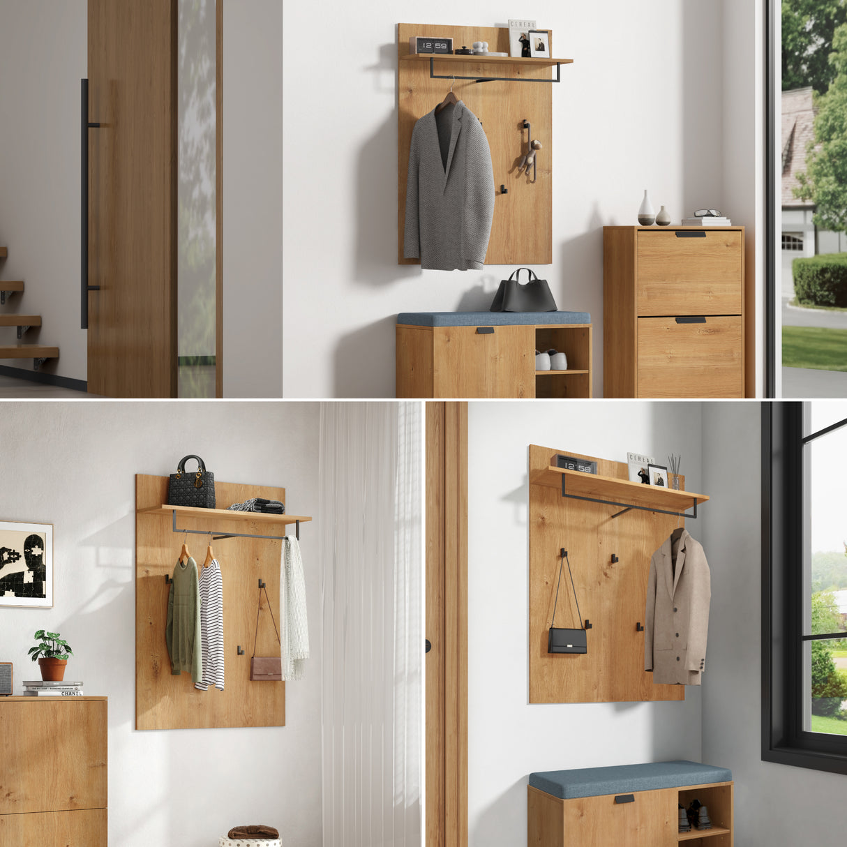 glasvilla Garderobenpaneel Wandgarderobe mit Ablage und 5 Haken Wandpaneel Hakenpaneel Garderobenhaken Garderobenboard 78x108cm Gabo-01