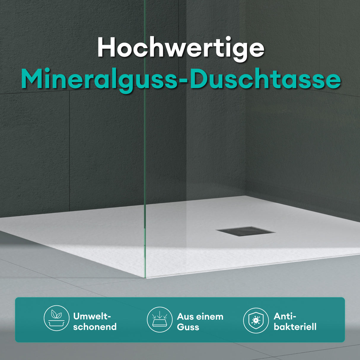 glasvilla Duschwanne Duschtasse de Mineralguss Mineralgusswan DIN-Anschlüsse Geoma09