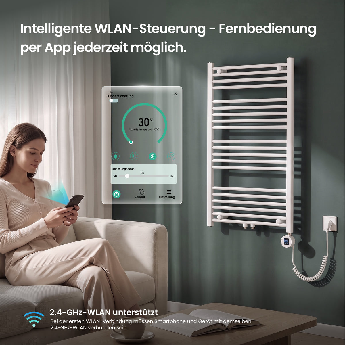 glasvilla Smart WiFi Heizstab für Badheizkörper, Heizelement Elektrischer Heizstab mit App-Steuerung, Thermostat & Timer-Funktion, Heizpatrone für Handtuchheizkörper Heizstab-03