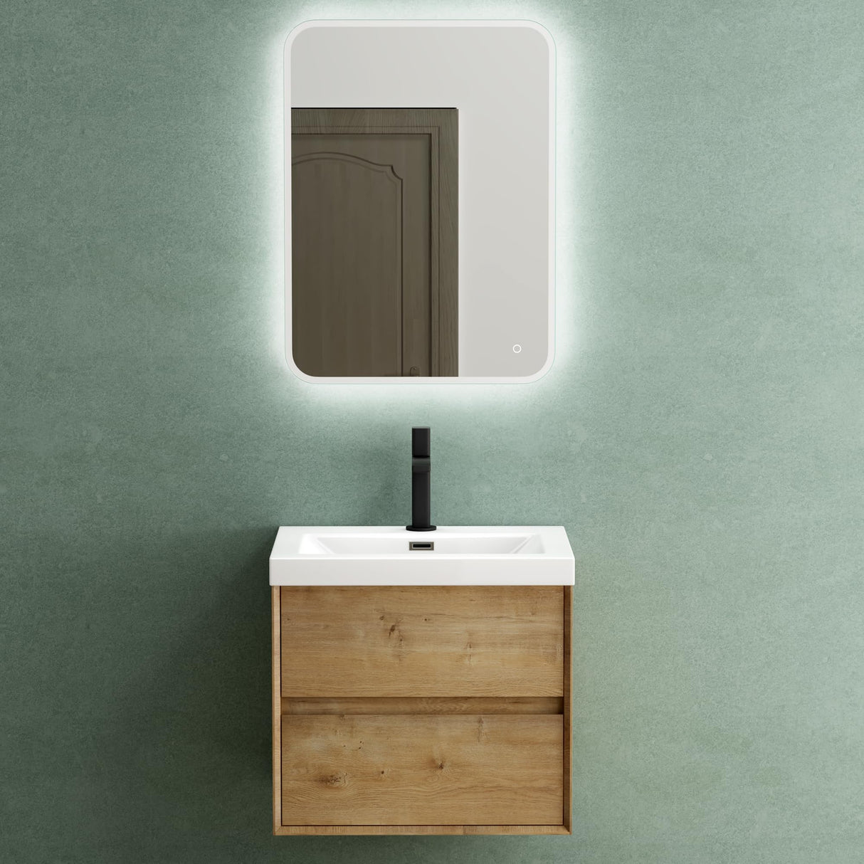 conjunto de muebles de baño glasvilla mueble bajo lavabo 2 cajones con cierre suave incluido lavabo en blanco de mineral fundido Rimo