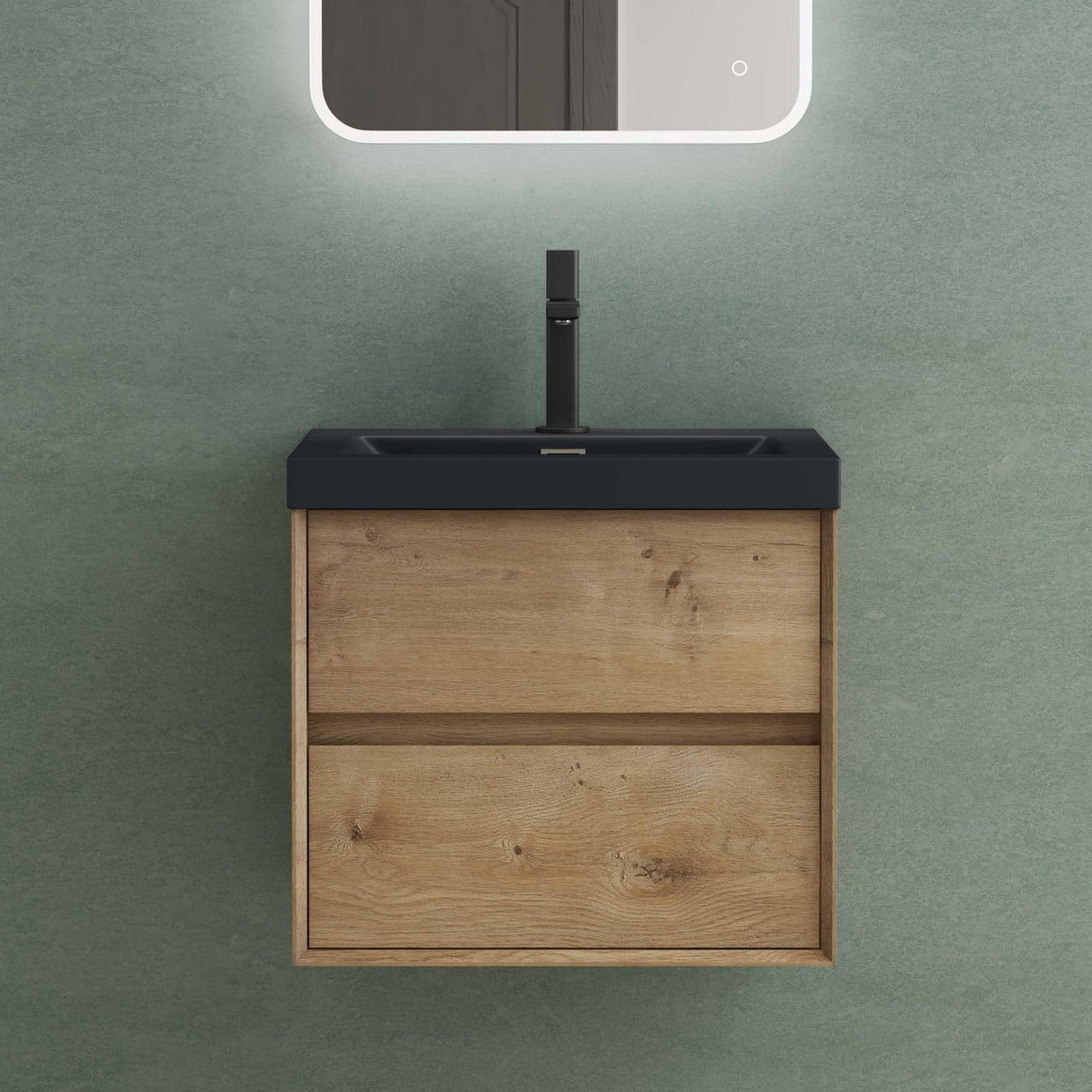 conjunto de muebles de baño glasvilla mueble de lavabo armario con 2 cajones con cierre suave incluido lavabo en gris antracita mate de mineral fundido Rimo