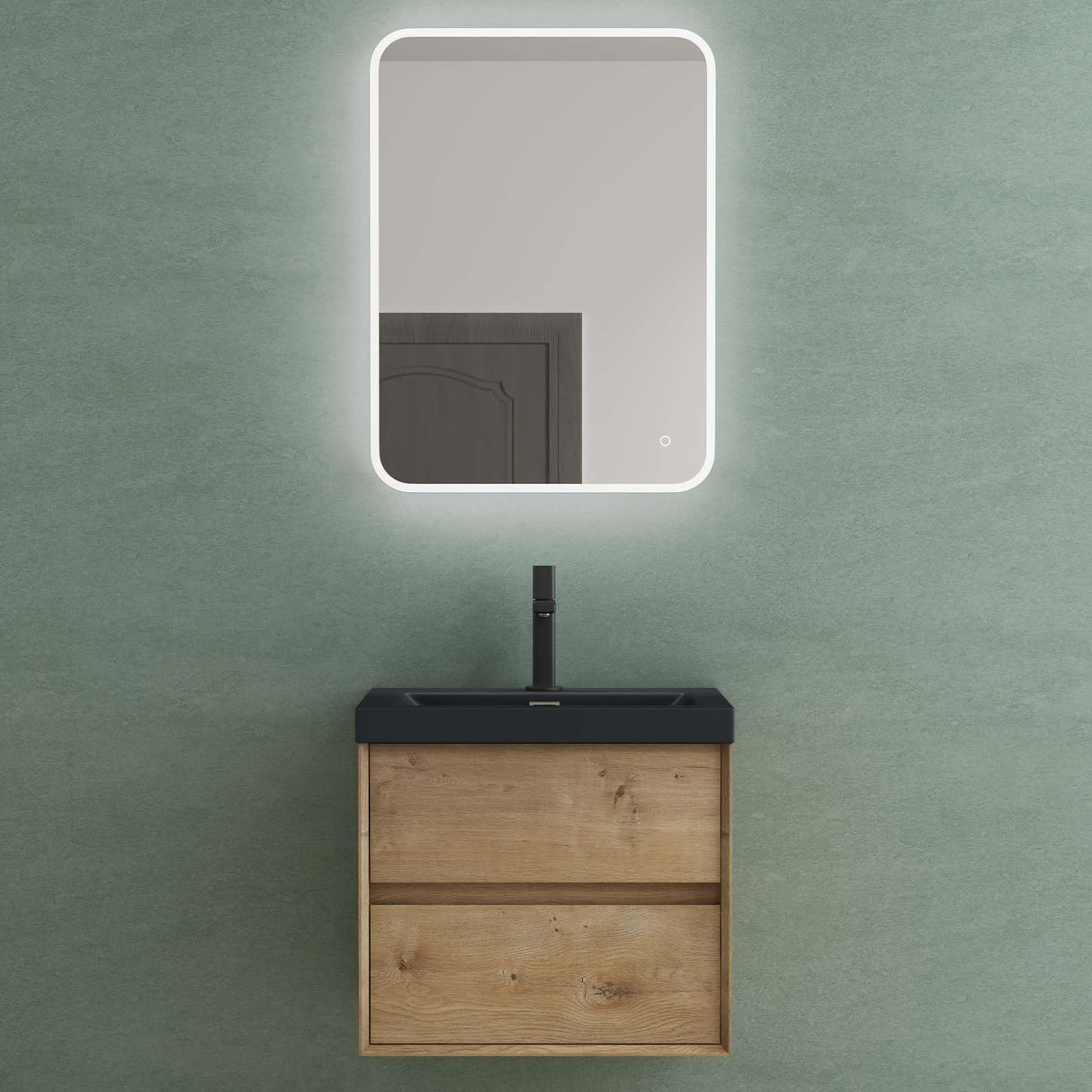 conjunto de muebles de baño glasvilla mueble de lavabo armario con 2 cajones con cierre suave incluido lavabo en gris antracita mate de mineral fundido Rimo