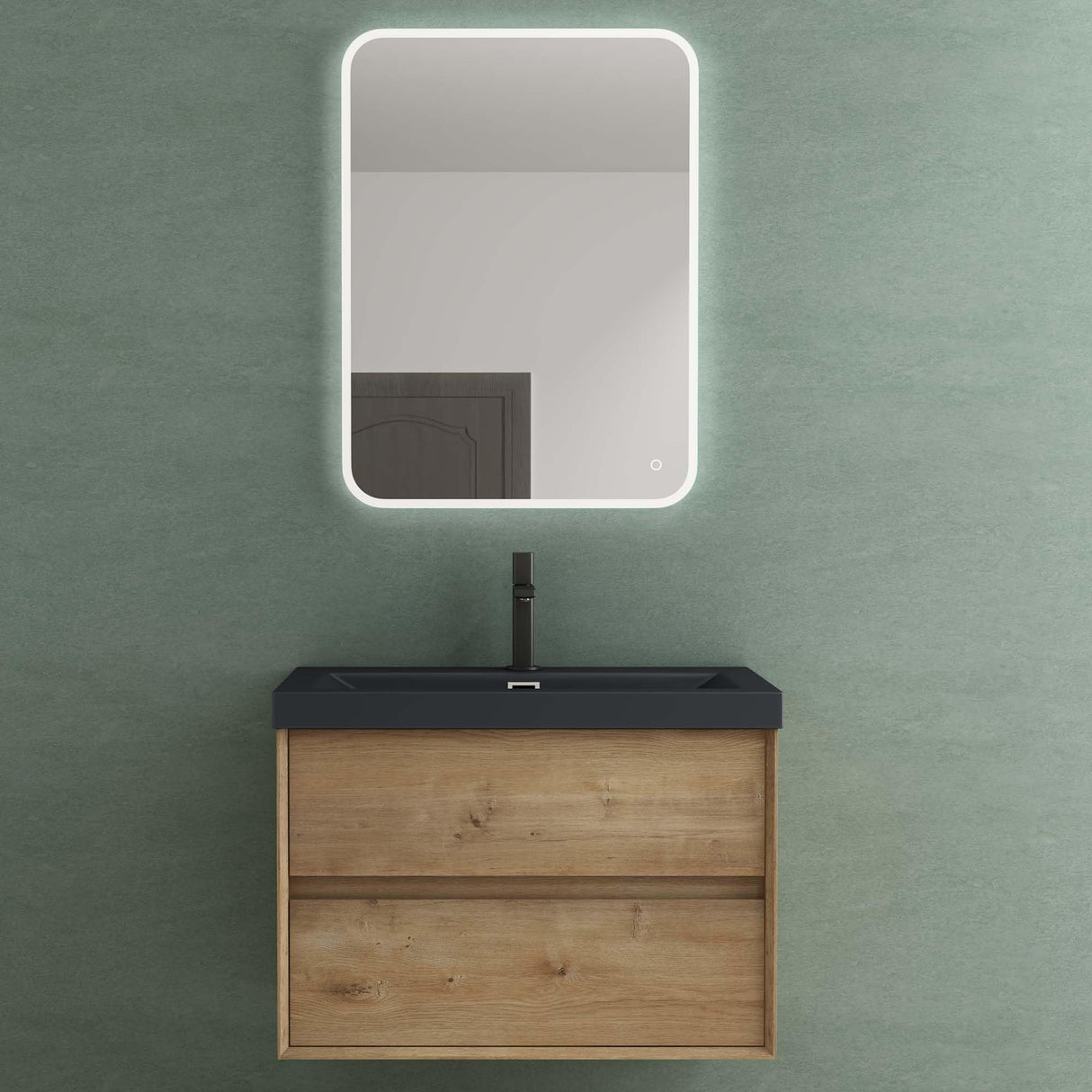 conjunto de muebles de baño glasvilla mueble de lavabo armario con 2 cajones con cierre suave incluido lavabo en gris antracita mate de mineral fundido Rimo