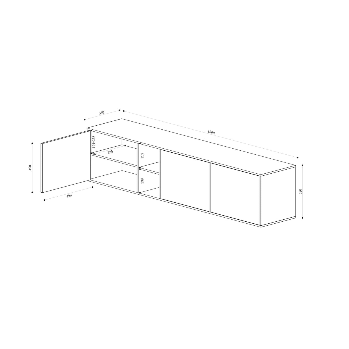 glasvilla Möbel Schrank mit 3 Türen und 2 Fächern Kommode Sideboard viel Stauraum für Wohnbereich Schrank02