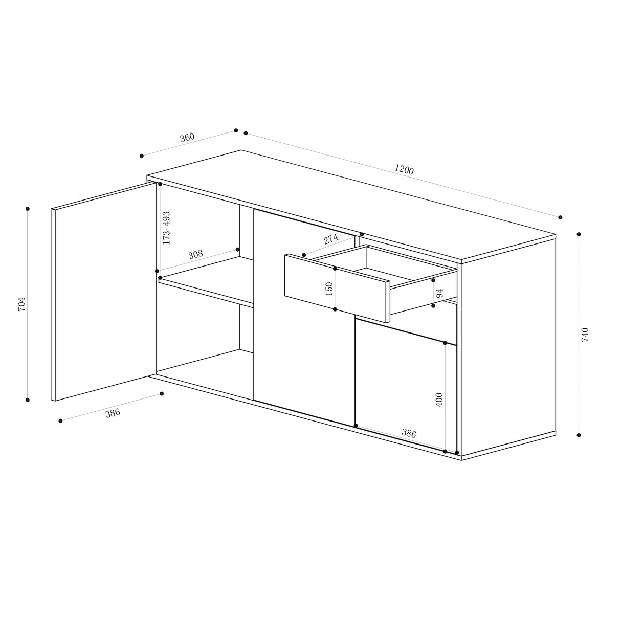 glasvilla Schuhschrank Kommode Aufbewahrungsschrank mit 2 Schränken und 2 Schubladen Sideboard Mehrzweckschrank Schrank05