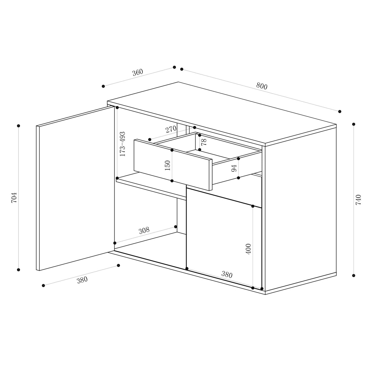 glasvilla Schuhschrank Kommode Aufbewahrungsschrank mit 2 Schränken und 2 Schubladen Sideboard Mehrzweckschrank Schrank05