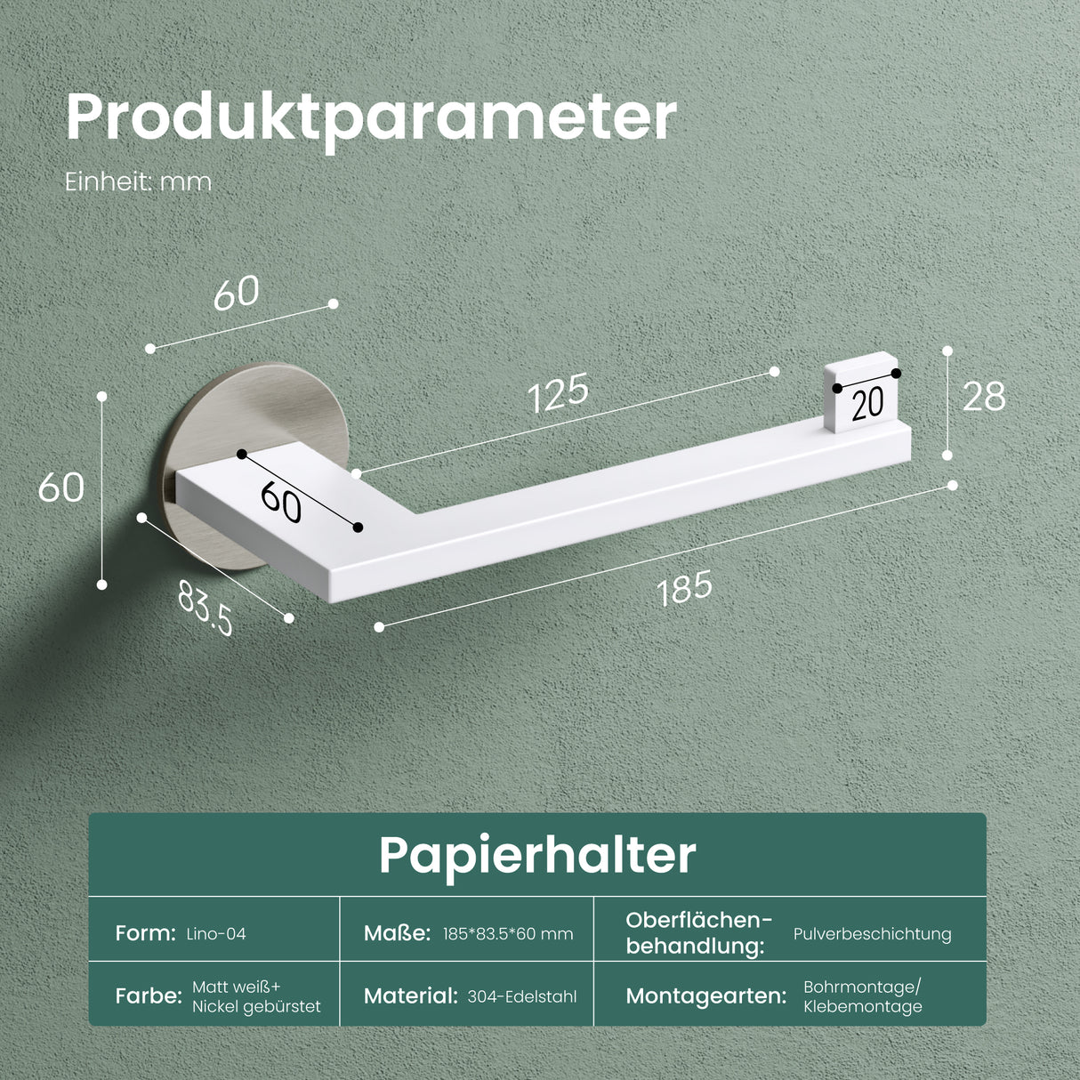 glasvilla Porta Carta Igienica in Acciaio Inossidabile 304, Portarotolo Carta Igienica Moderna per Bagno e Toilette, Lino-02+03+04