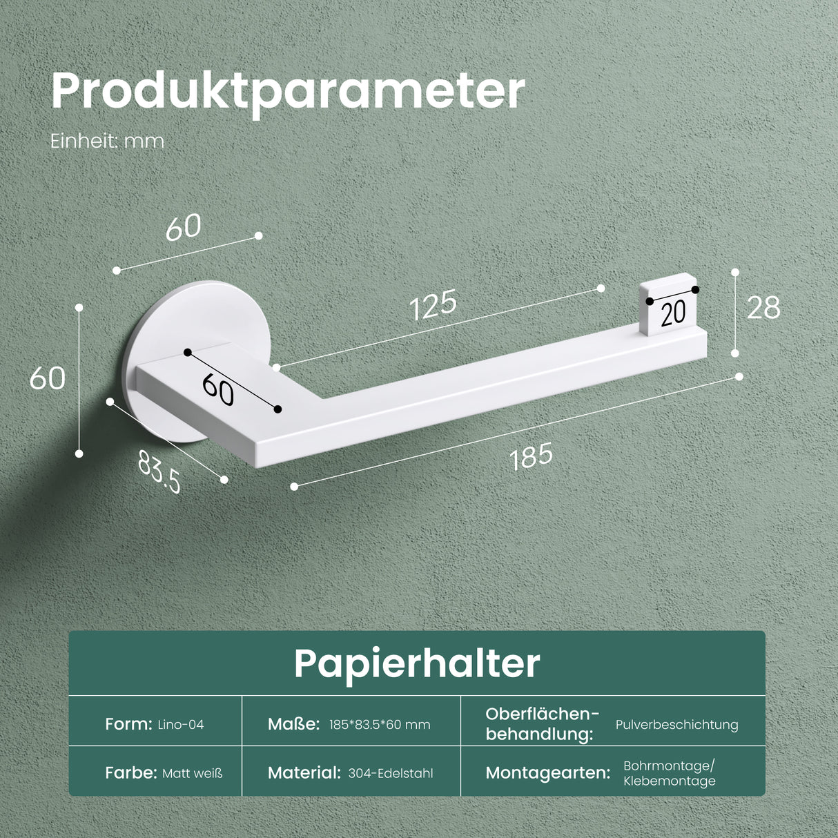 glasvilla Porta Carta Igienica in Acciaio Inossidabile 304, Portarotolo Carta Igienica Moderna per Bagno e Toilette, Lino-02+03+04