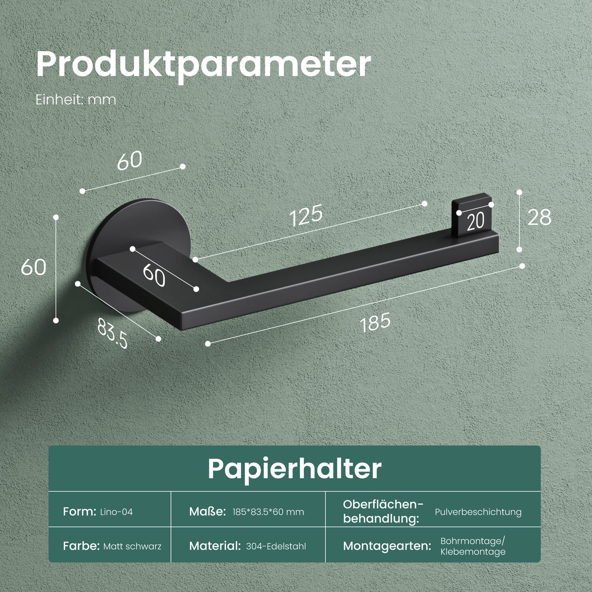 glasvilla Porta Carta Igienica in Acciaio Inossidabile 304, Portarotolo Carta Igienica Moderna per Bagno e Toilette, Lino-02+03+04