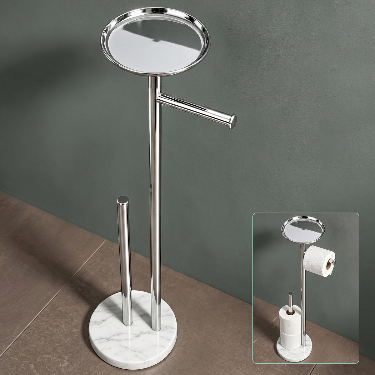 glasvilla Klopapierhalter Stehend, Toilettenpapierhalter | Edelstahl, Klorollenhalter freistehend, Toilettenpapier Aufbewahrung für 4 Rollen, ohne Bohren, für Badezimmer & WC Lino-06