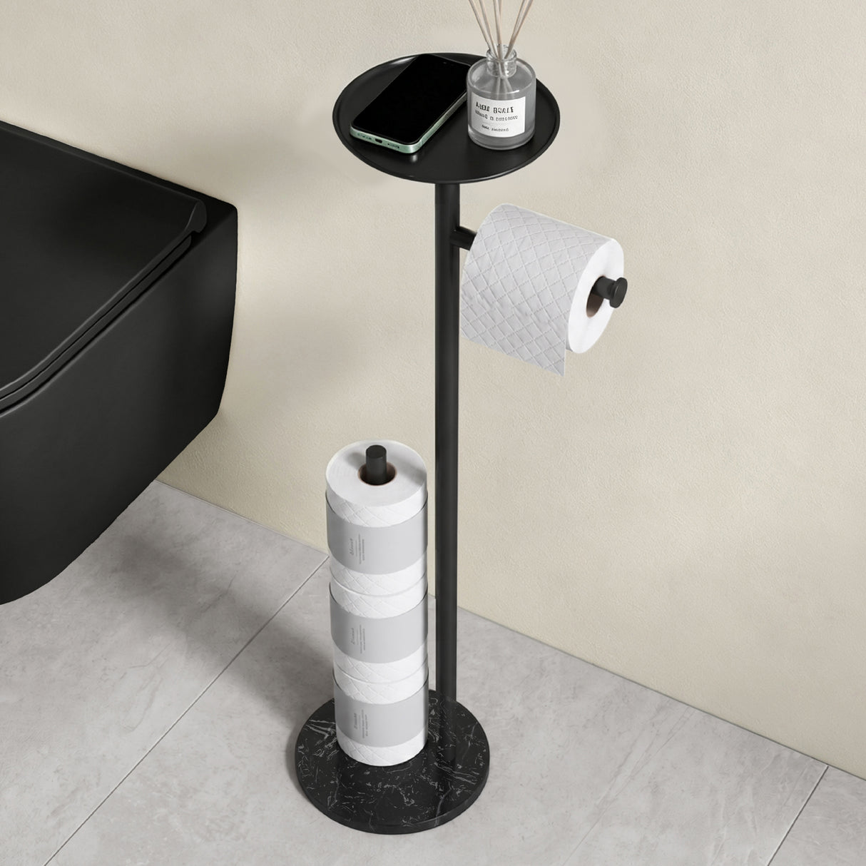 glasvilla Klopapierhalter Stehend, Toilettenpapierhalter | Edelstahl, Klorollenhalter freistehend, Toilettenpapier Aufbewahrung für 4 Rollen, ohne Bohren, für Badezimmer & WC Lino-06