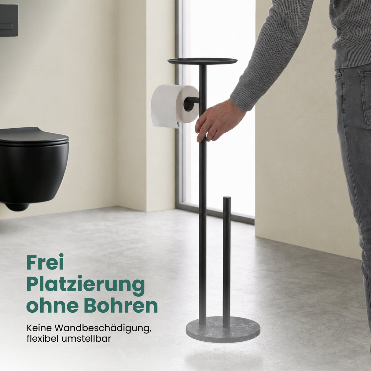 glasvilla Klopapierhalter Stehend, Toilettenpapierhalter | Edelstahl, Klorollenhalter freistehend, Toilettenpapier Aufbewahrung für 4 Rollen, ohne Bohren, für Badezimmer & WC Lino-06