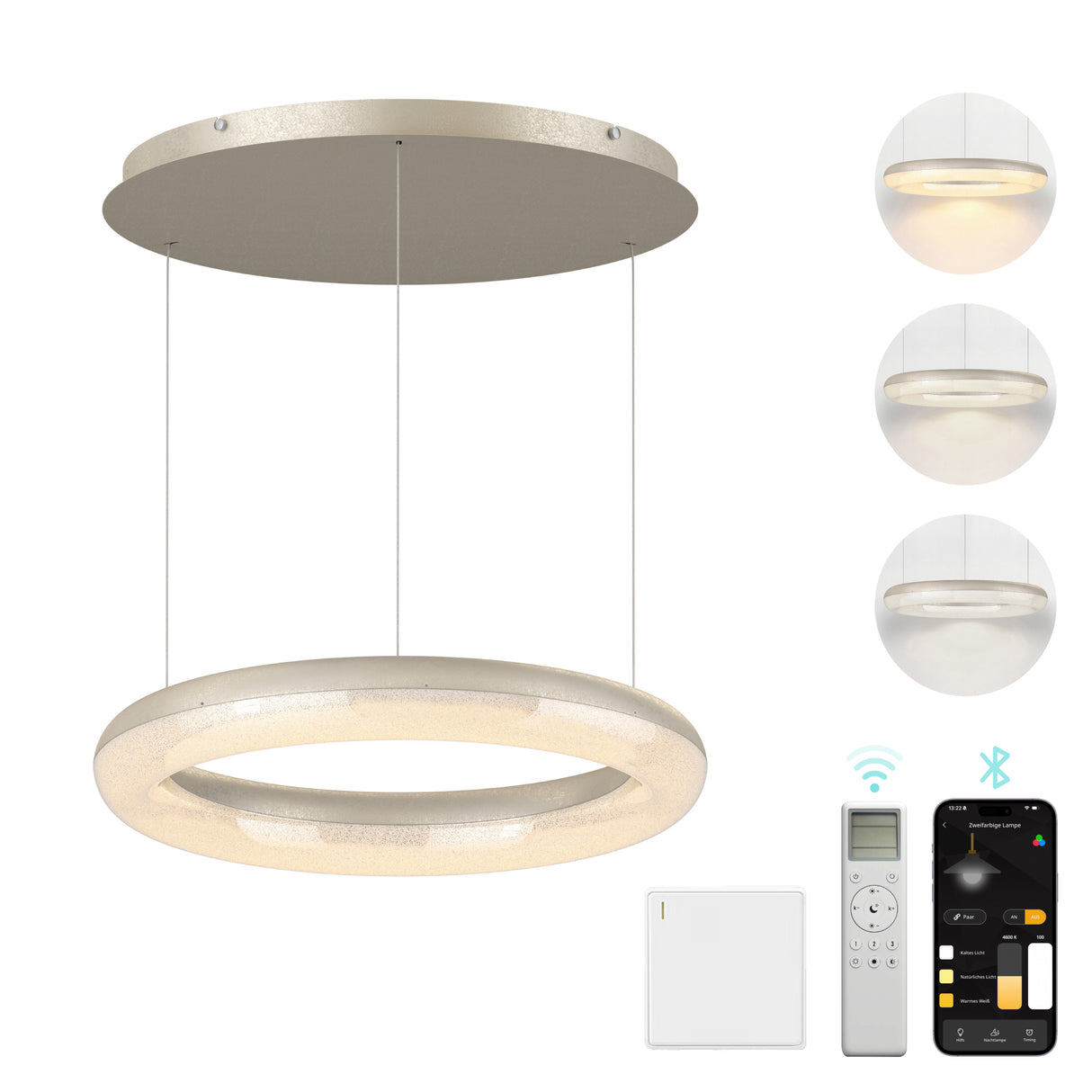 glasvilla Pendelleuchte Esstisch, LED Moderne Hängelampe, stufenlos dimmbar 3000K–6000K, höhenverstellbare Design Esstischlampe mit Fernbedienung & Wandschalter, Luvina03