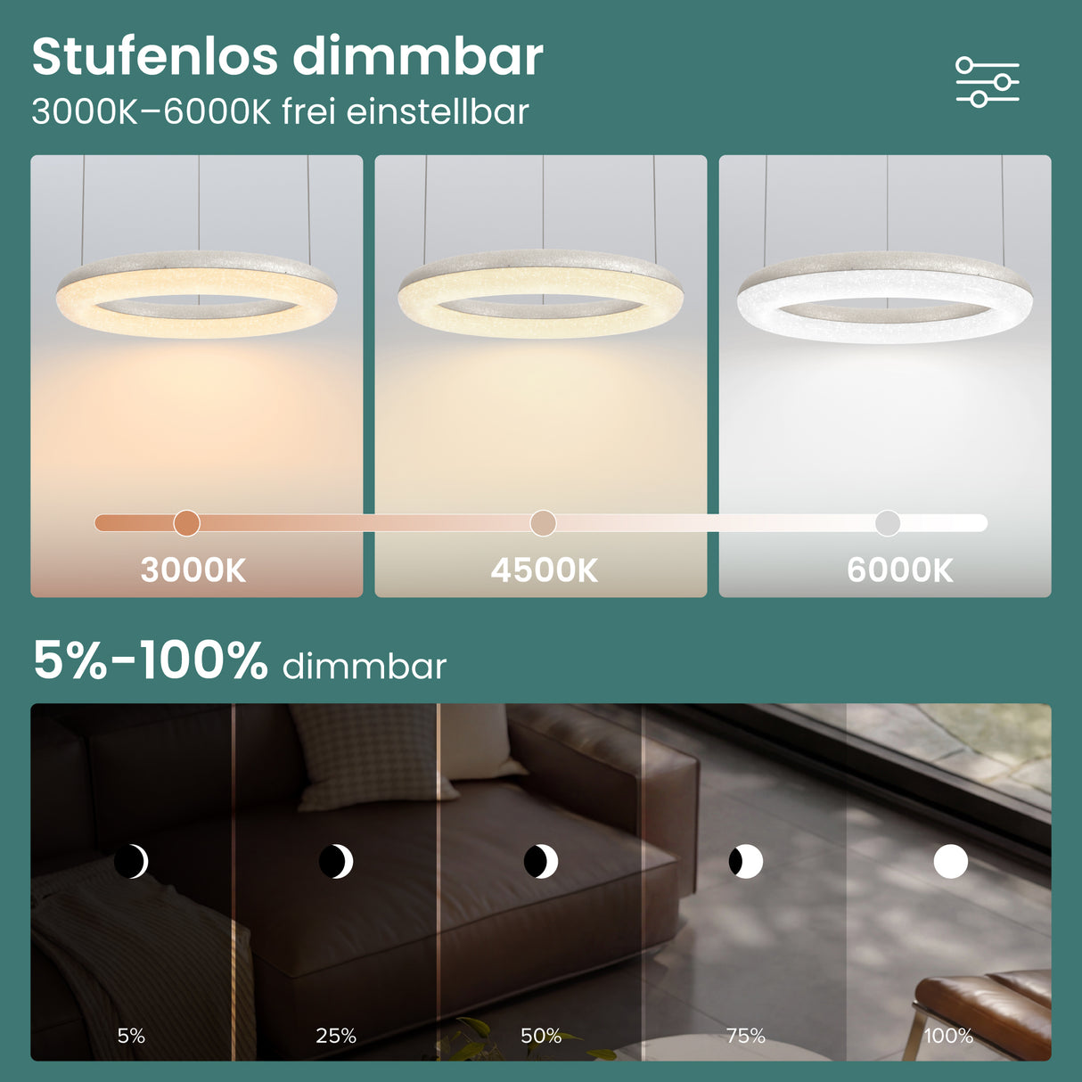 glasvilla Suspension de table à manger, Lampe suspendue LED moderne, intensité réglable en continu 3000K–6000K, lampe de table à manger design réglable en hauteur avec télécommande et interrupteur mural, Luvina03