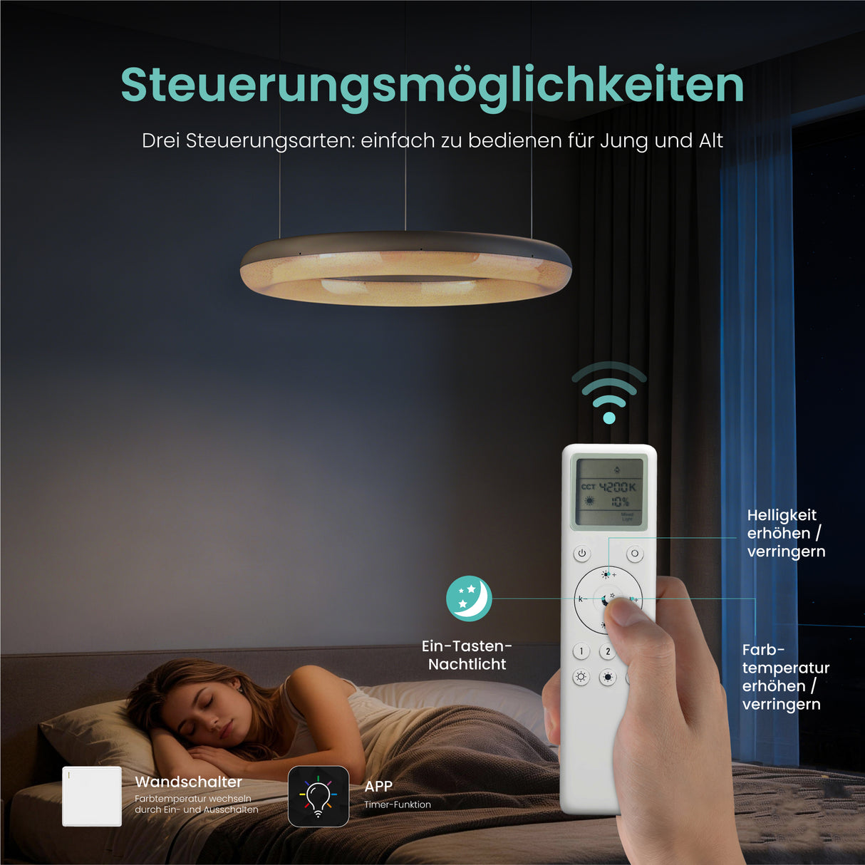 glasvilla Pendelleuchte Esstisch, LED Moderne Hängelampe, stufenlos dimmbar 3000K–6000K, höhenverstellbare Design Esstischlampe mit Fernbedienung & Wandschalter, Luvina03
