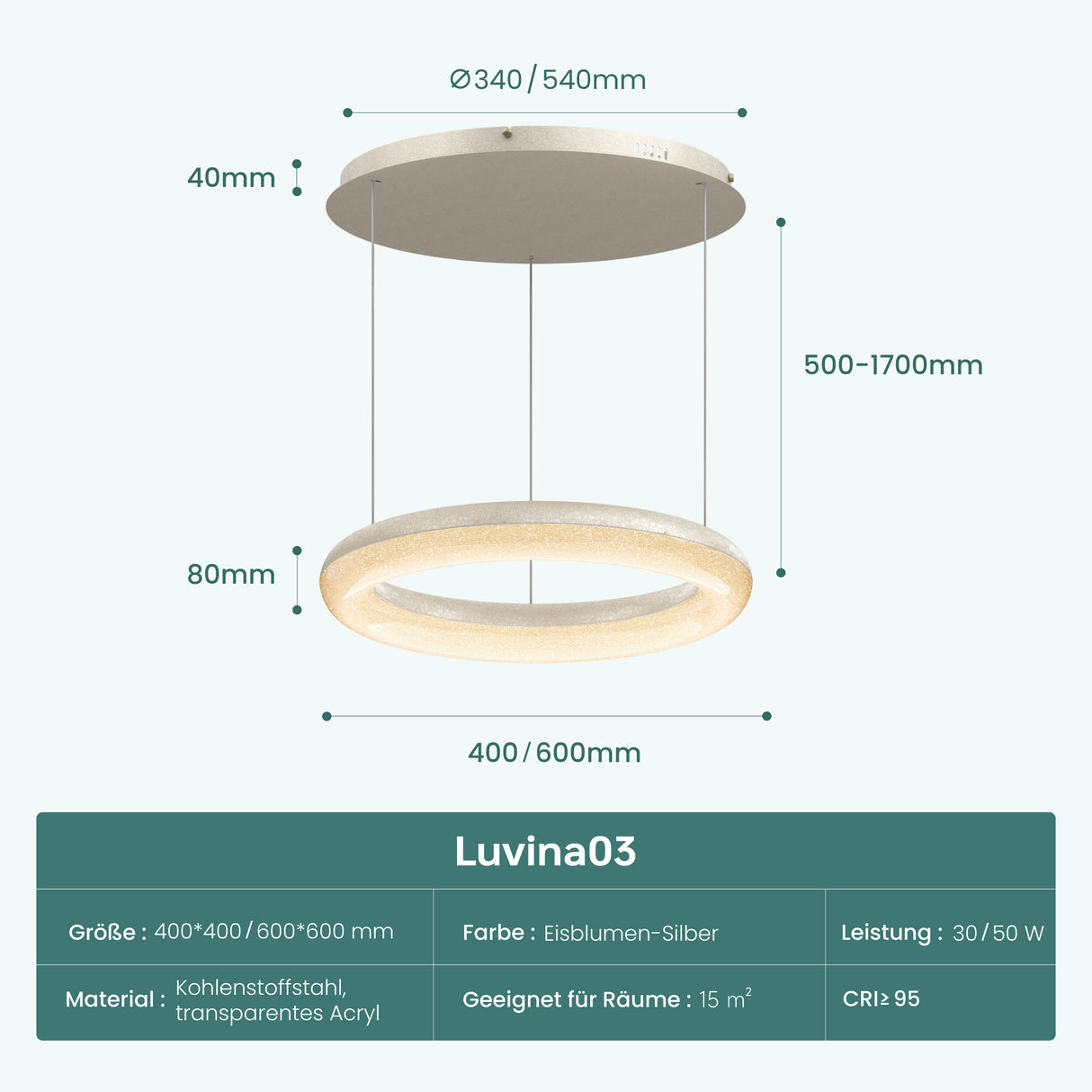 glasvilla Suspension de table à manger, Lampe suspendue LED moderne, intensité réglable en continu 3000K–6000K, lampe de table à manger design réglable en hauteur avec télécommande et interrupteur mural, Luvina03