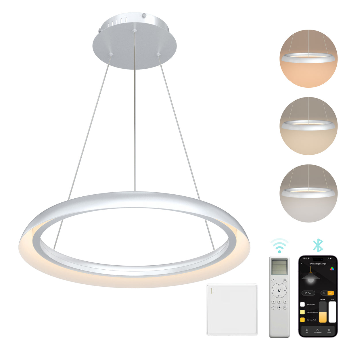 glasvilla Pendelleuchte Esstisch, LED Moderne Hängelampe, stufenlos dimmbar 3000K–6000K, höhenverstellbare Design 20W Esstischlampe mit Fernbedienung & Wandschalter, Luvina04