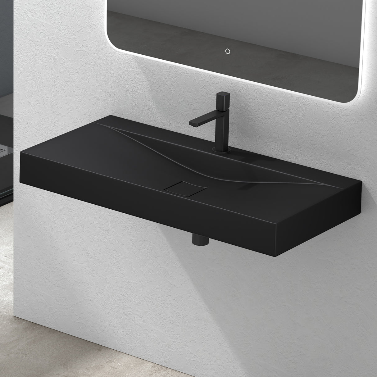 Lavabo Glasvilla, lavabo suspendu, lavabo à poser en matériau minéral moulé, Col810