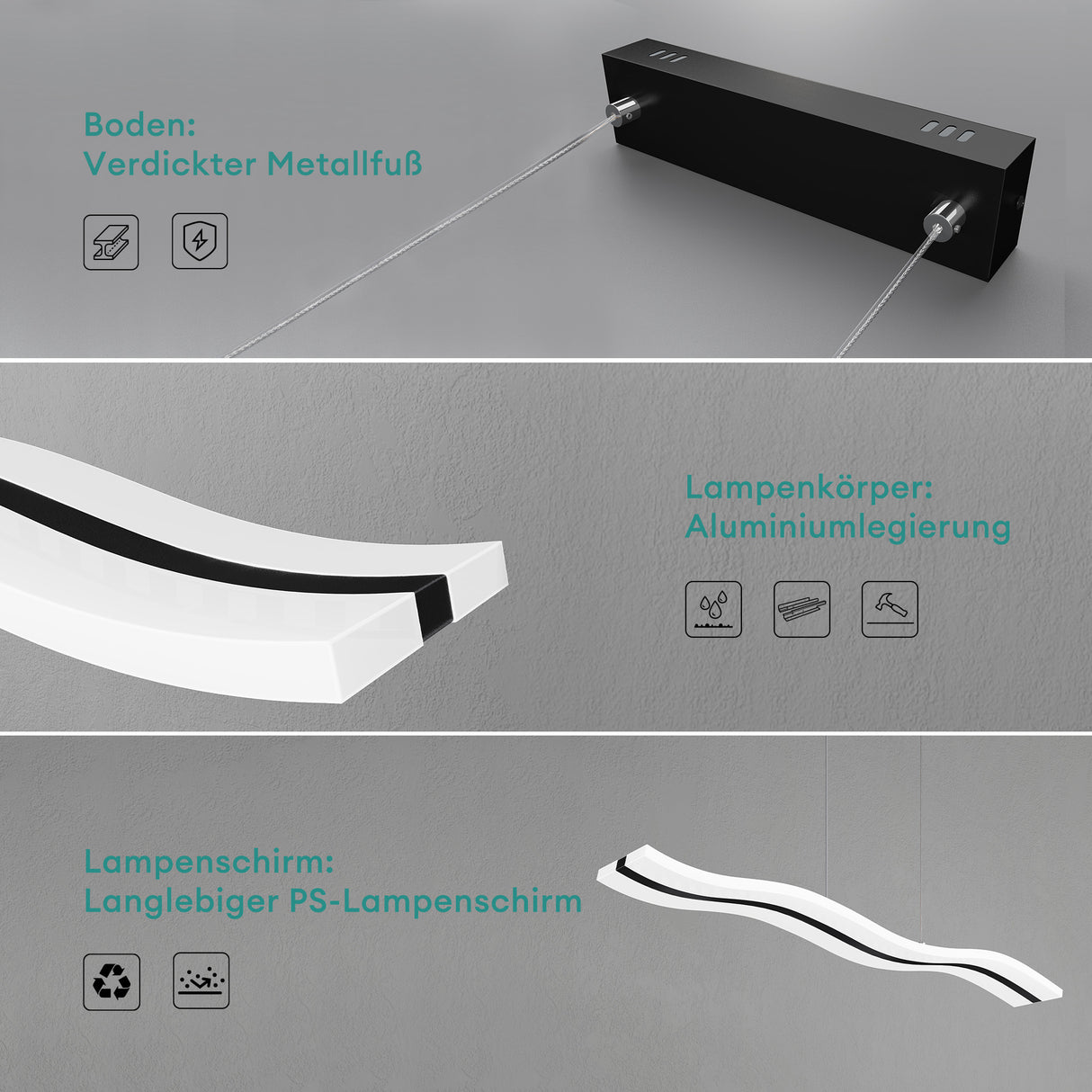 lampara colgante glasvilla 97cm LED regulable con control remoto 3000K/4000K/6000K cable ajustable 36W lámpara colgante para comedor sala de estar dormitorio