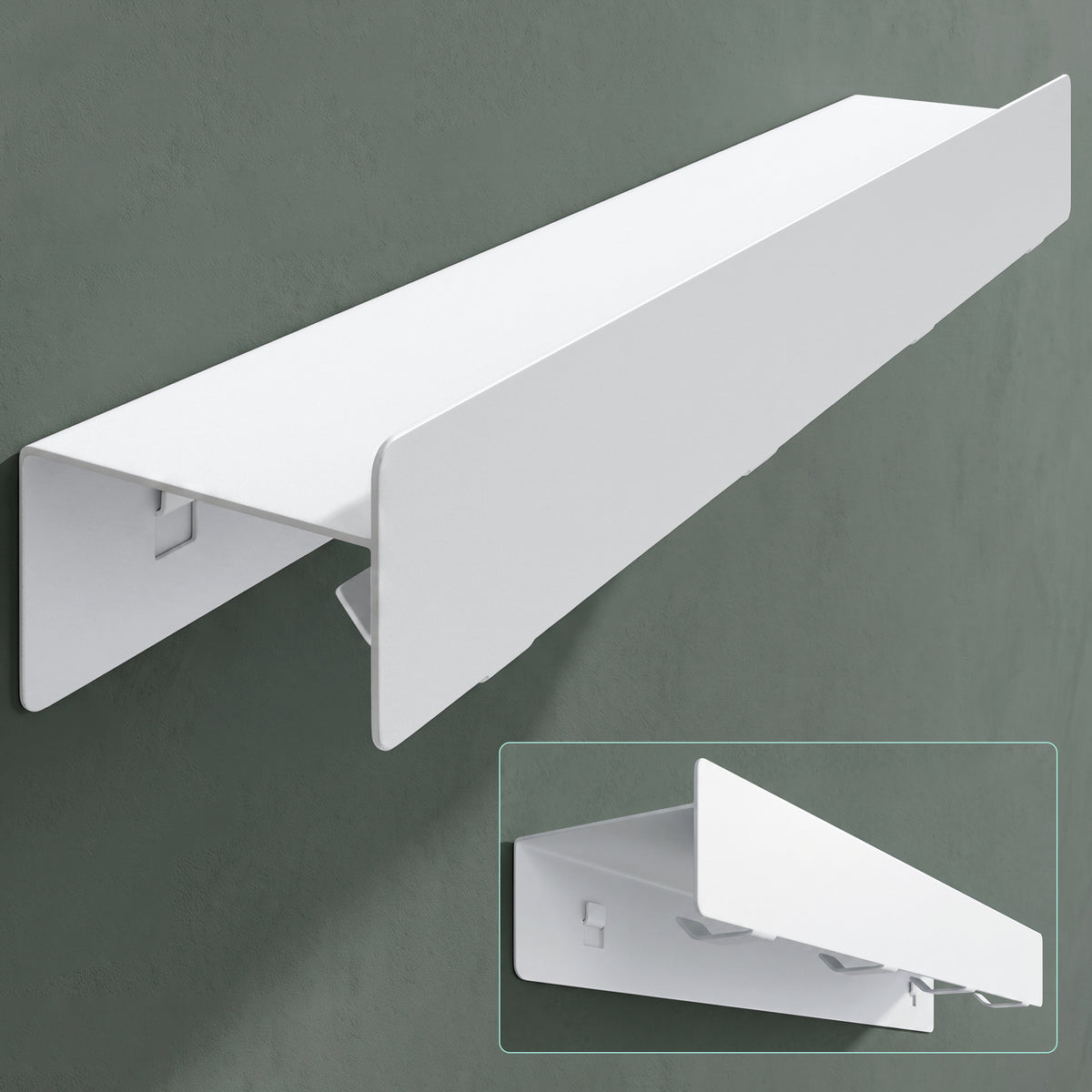 glasvilla Wandgarderobe mit Ablage und 8 Haken, Garderobenleiste mit versteckten Kleiderhaken, Kleiderstange Wandmontage Stalo-11