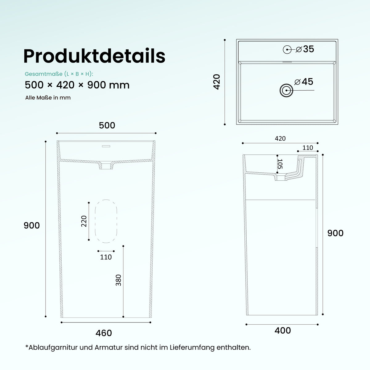 Lavabo sur pied Glasvilla Design Col34 en fonte minérale
