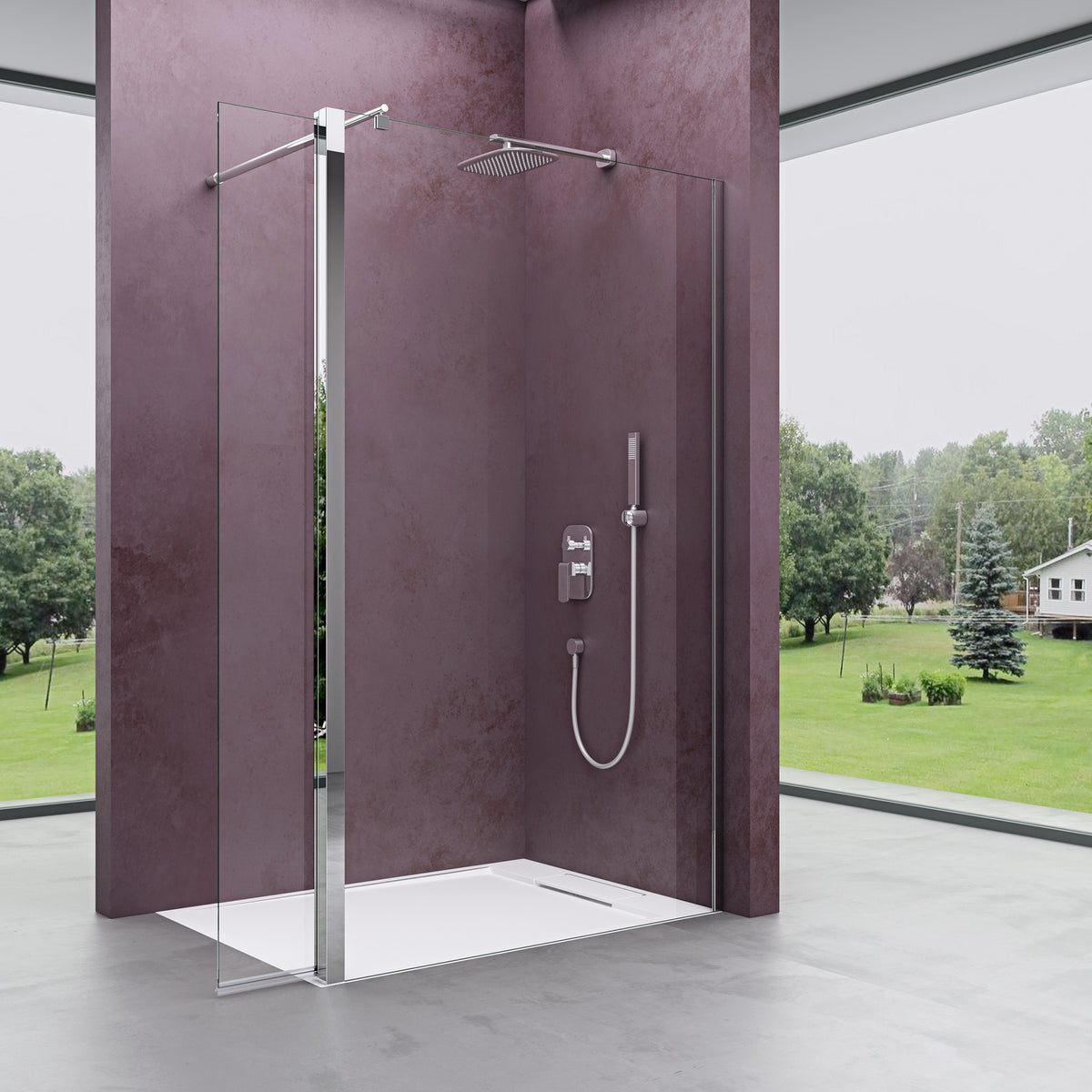 glasvilla Walk-In Duschwand für Dusche Duschabtrennung 8mm Klarglas ESG-Sicherheitsglas mit Nano Rechteckiger Stabilisator Bremen01K-Plus
