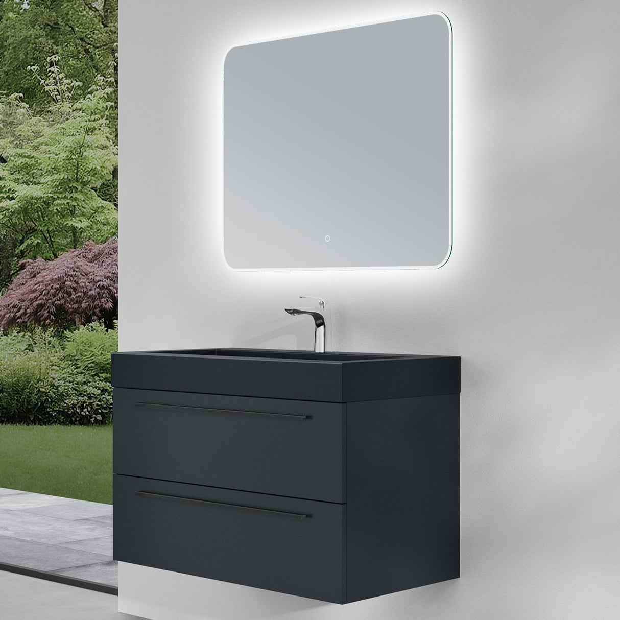 glasvilla Badmöbel-Set Waschbeckenunterschrank Waschtisch mit Unterschrank inkl. Mineralguss-Waschbecken in Anthrazit Quadratto